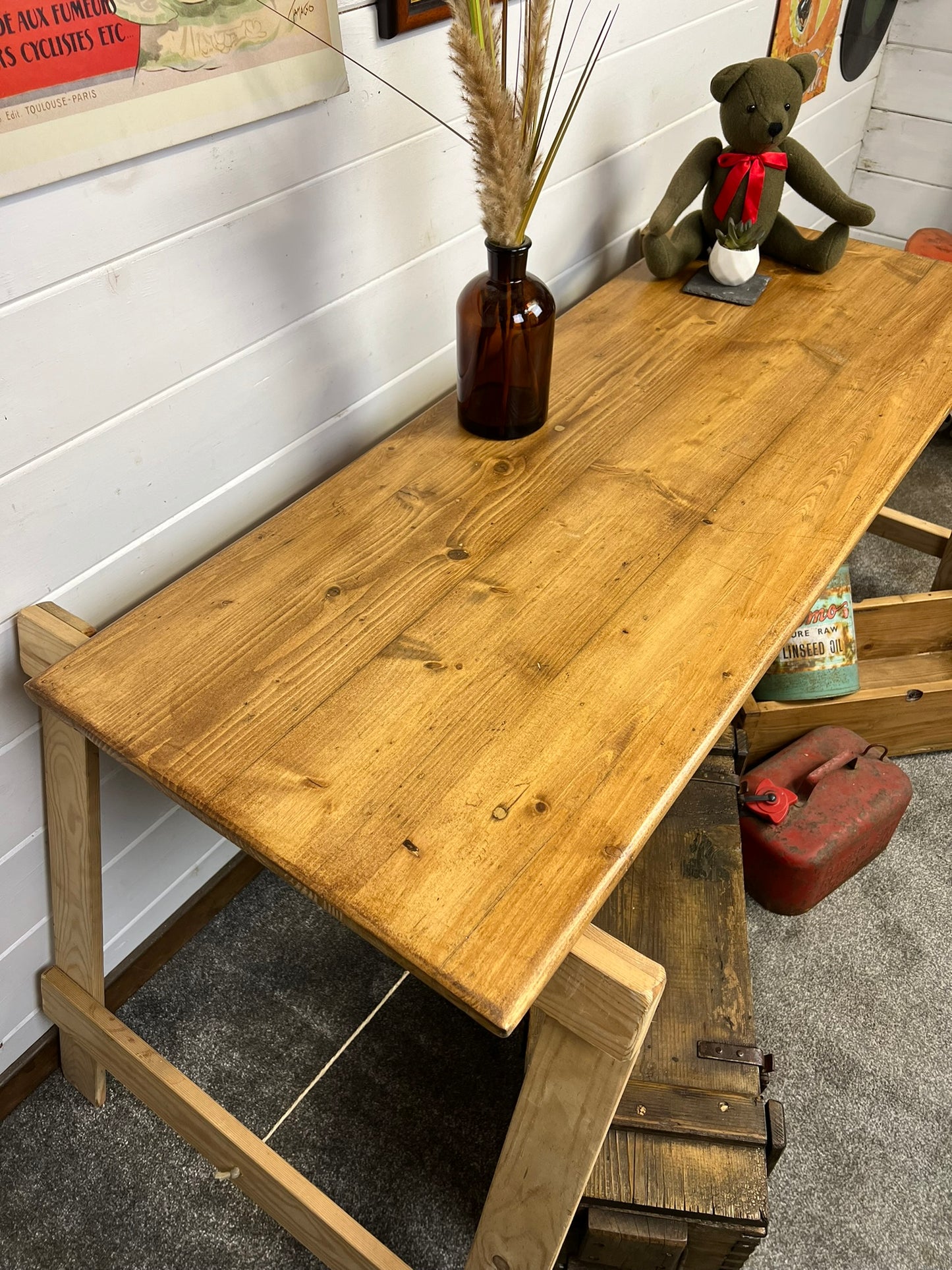 Rustic Industrial Small Wooden Table Top Vintage Desk Top Trestle Table Farmhouse Decor Chic