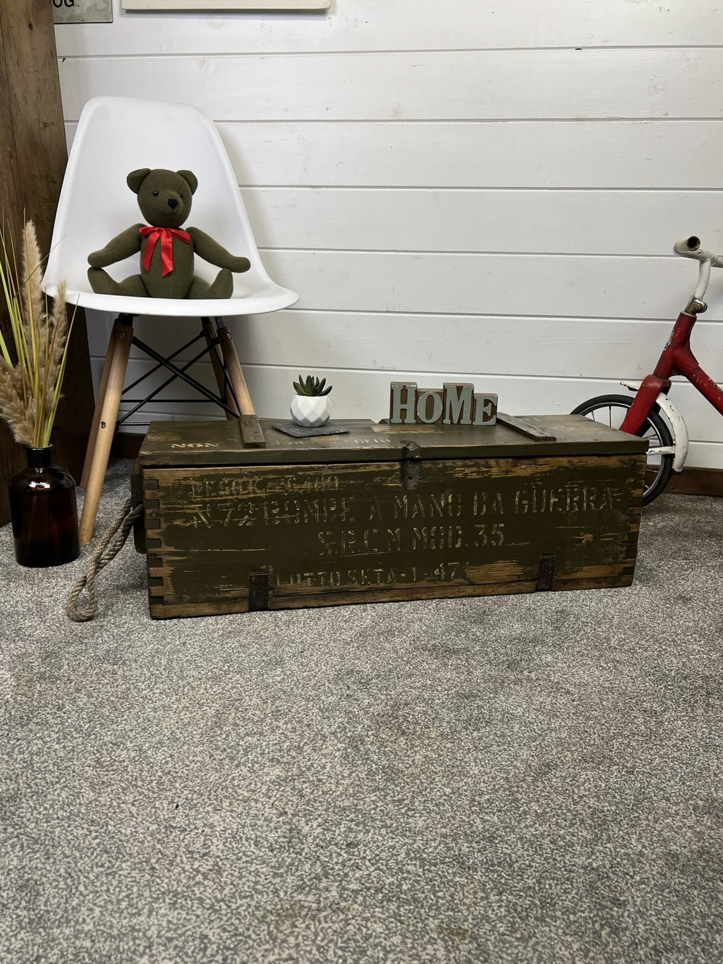 Rustic Industrial Wooden Ammo Crate Vintage Farmhouse Living Room Storage Coffee Table