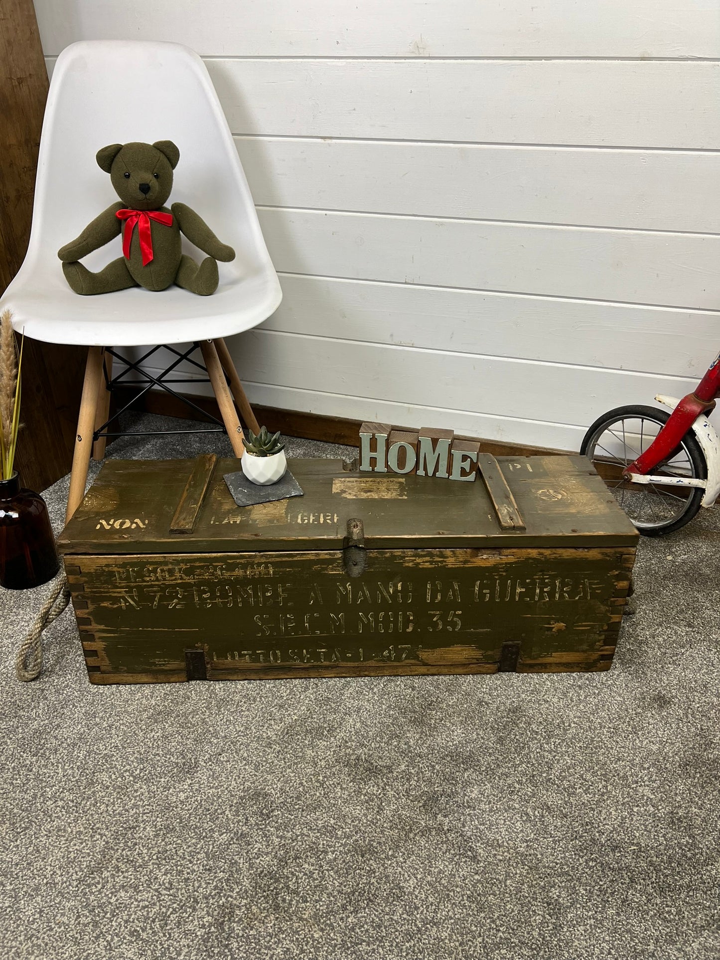 Rustic Industrial Wooden Ammo Crate Vintage Farmhouse Living Room Storage Coffee Table