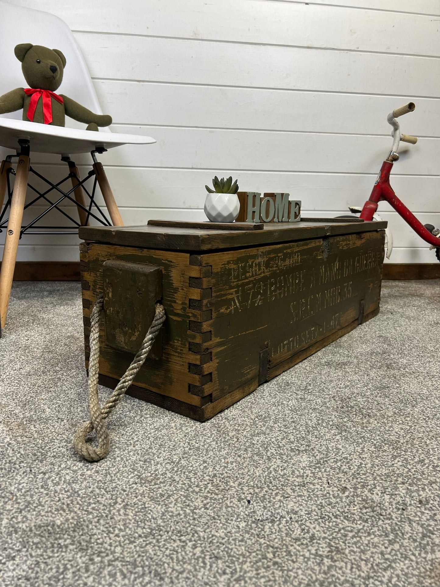 Rustic Industrial Wooden Ammo Crate Vintage Farmhouse Living Room Storage Coffee Table