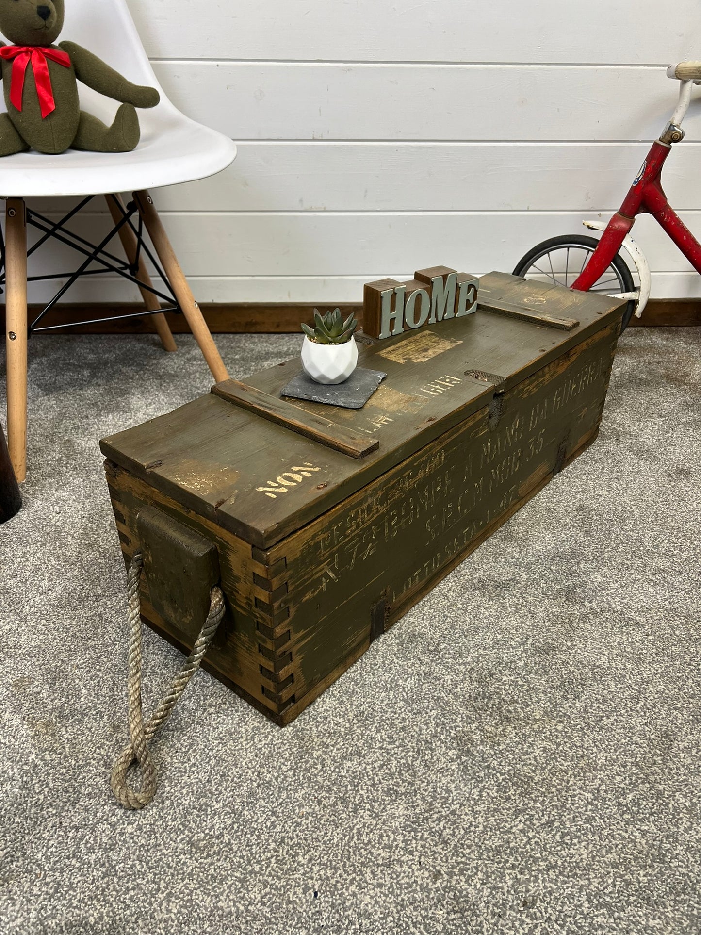 Rustic Industrial Wooden Ammo Crate Vintage Farmhouse Living Room Storage Coffee Table