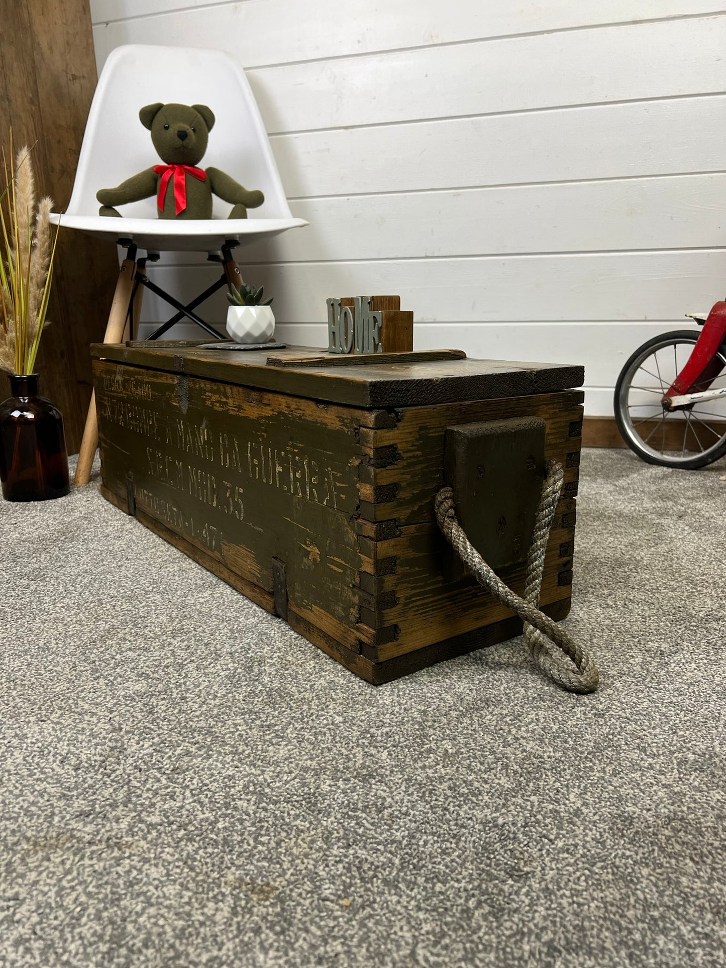 Rustic Industrial Wooden Ammo Crate Vintage Farmhouse Living Room Storage Coffee Table