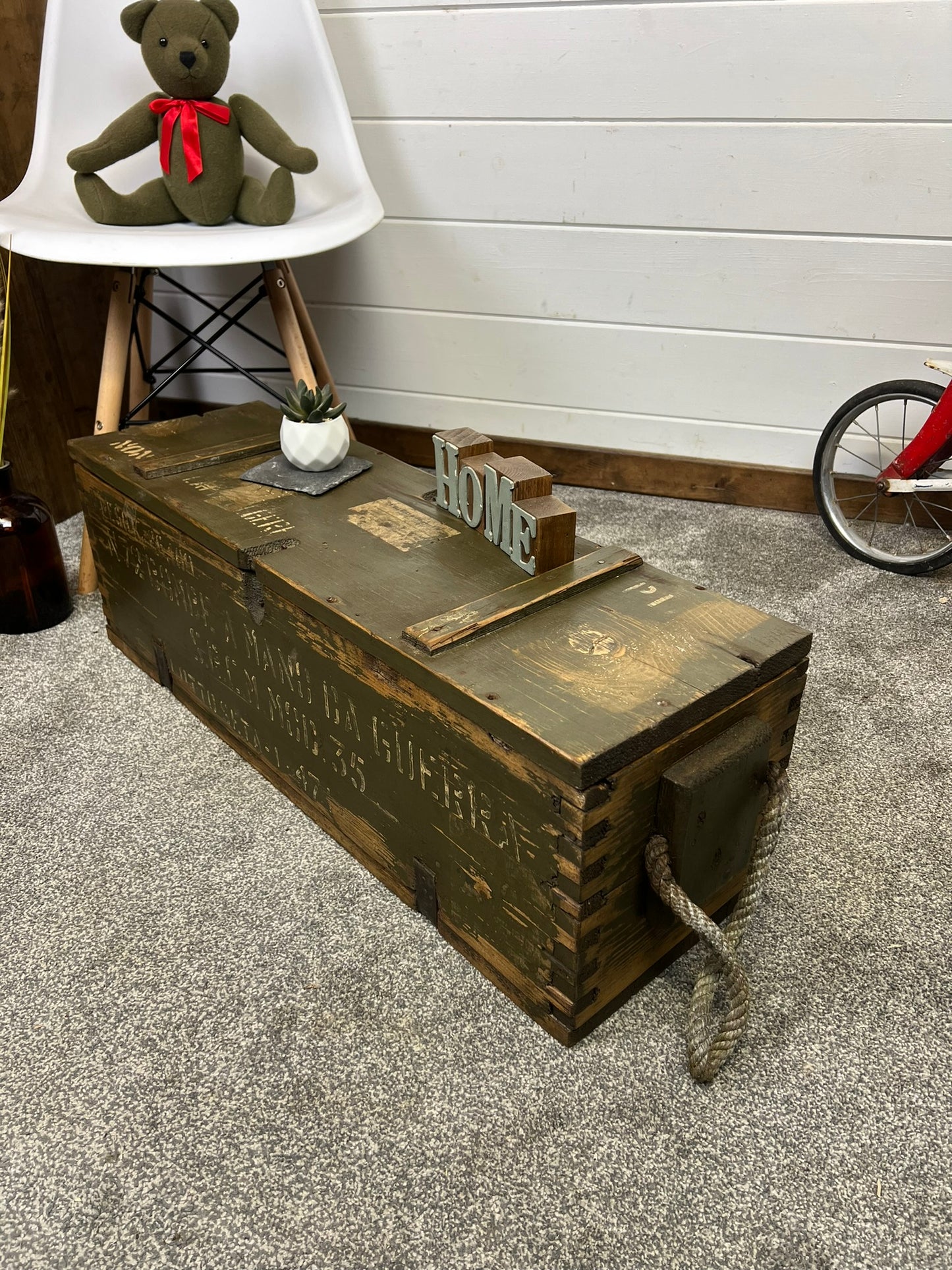 Rustic Industrial Wooden Ammo Crate Vintage Farmhouse Living Room Storage Coffee Table