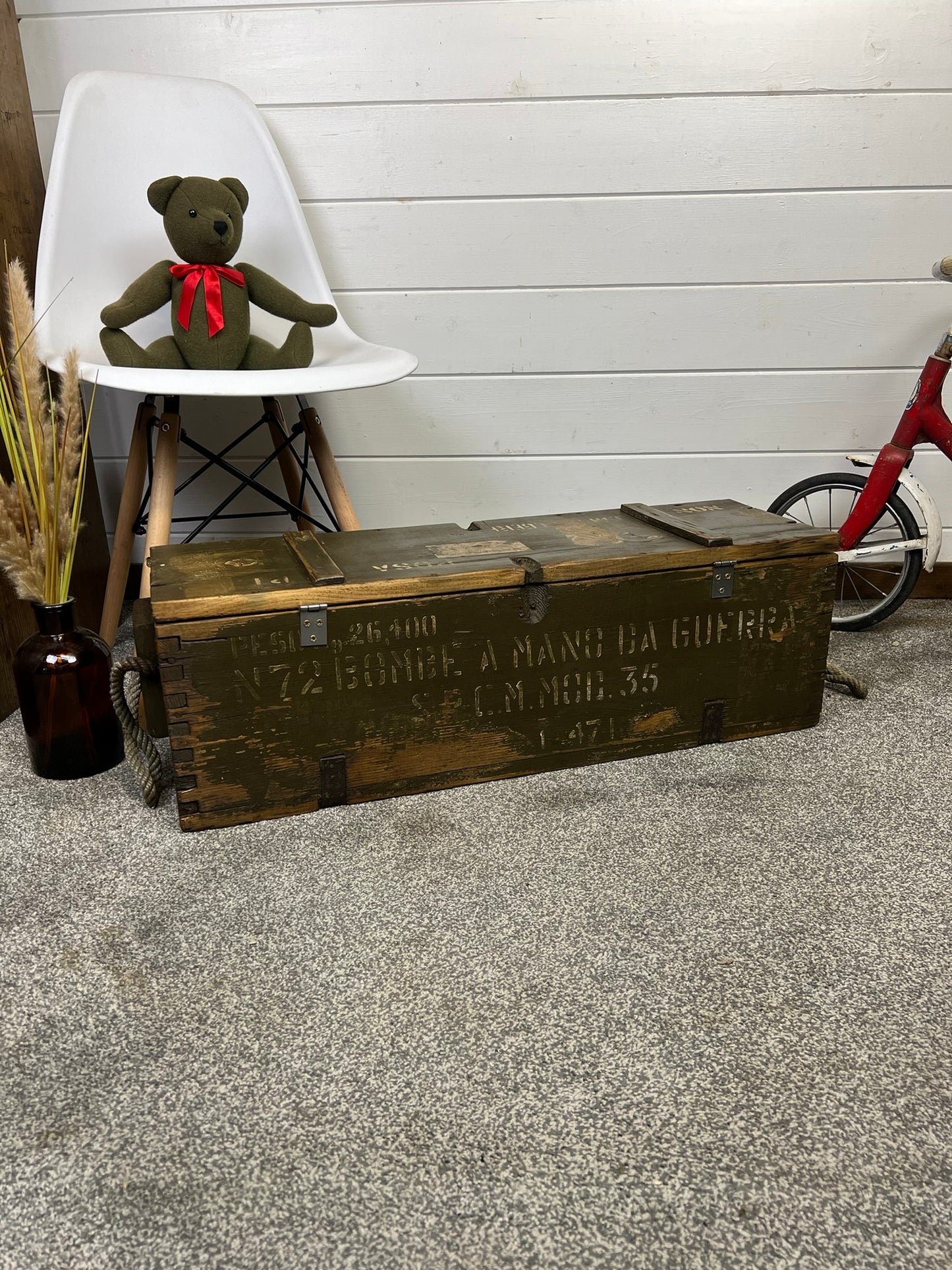 Rustic Industrial Wooden Ammo Crate Vintage Farmhouse Living Room Storage Coffee Table