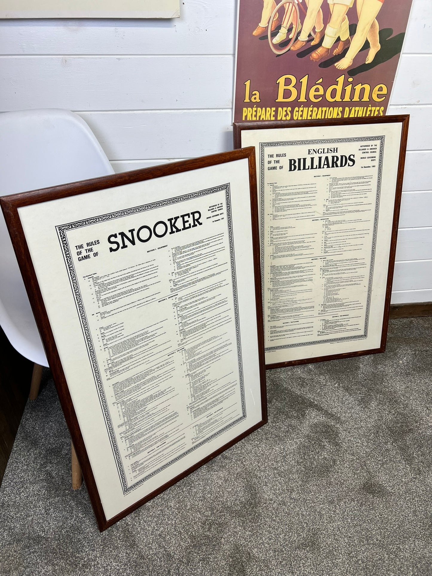 2x Vintage Framed Snooker & Billiards Rule Boards 1980's Retro Games Room Decor
