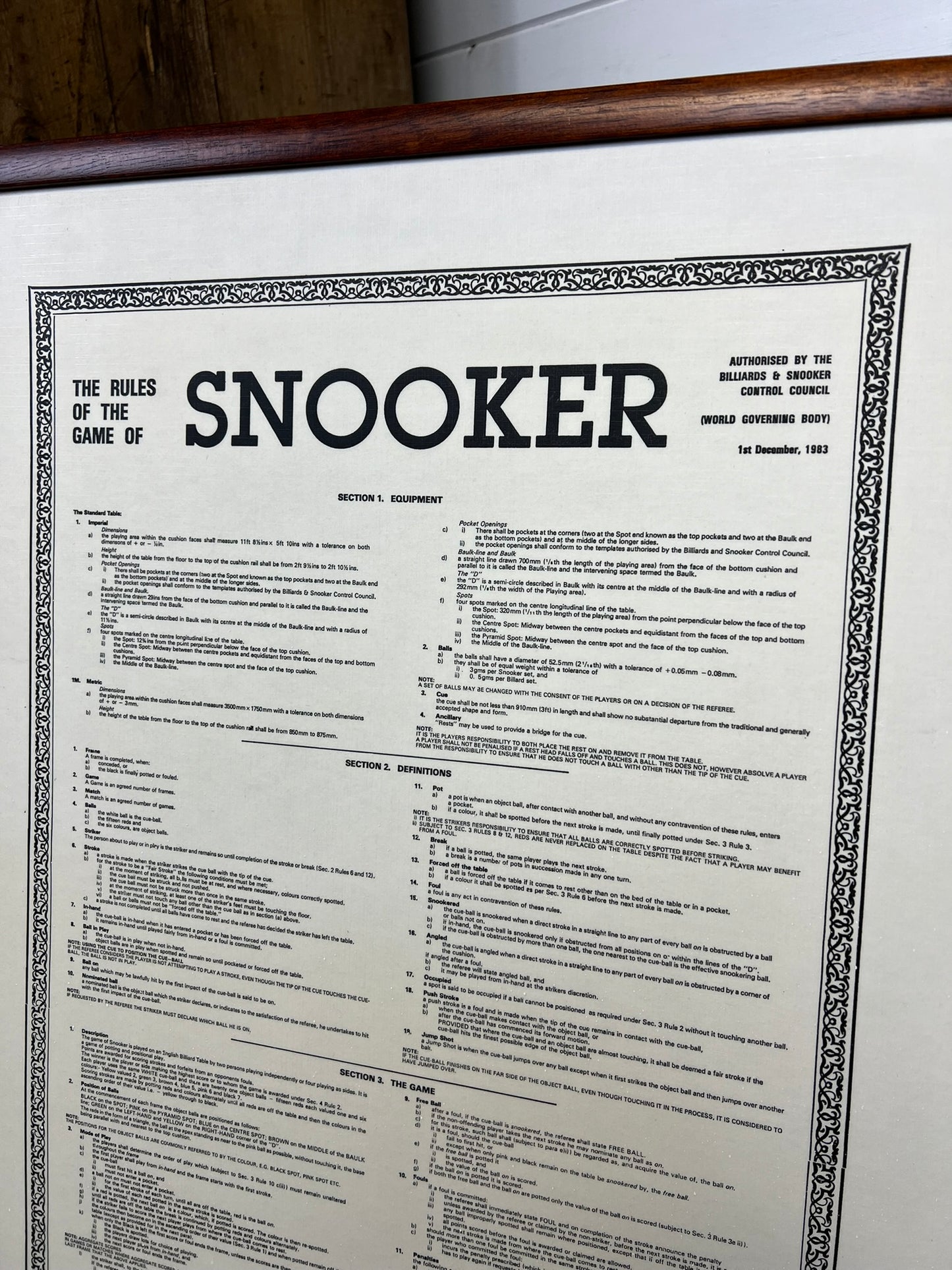 2x Vintage Framed Snooker & Billiards Rule Boards 1980's Retro Games Room Decor