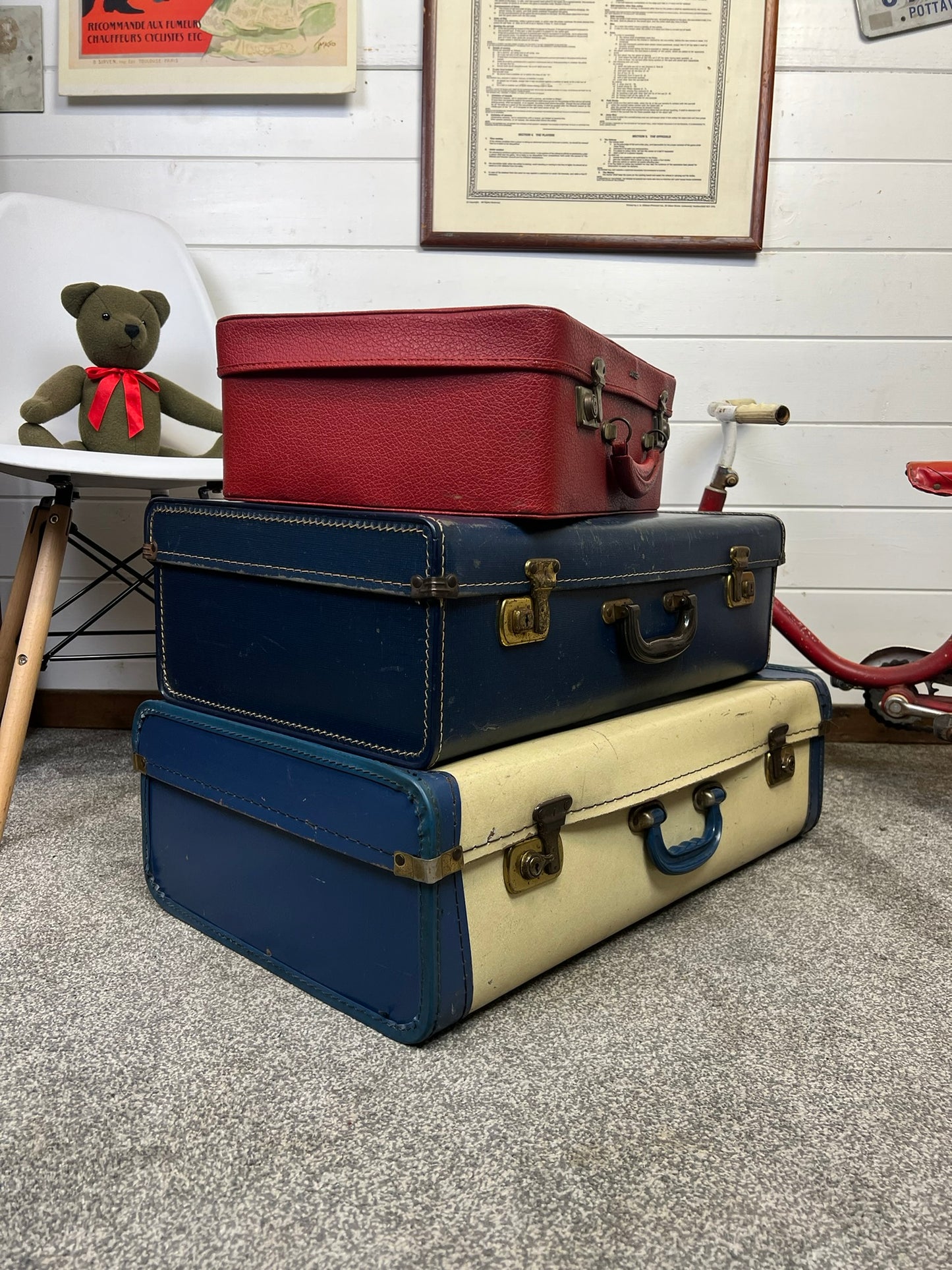 3x Vintage Suitcase Travel Trunk Boho Retro Industrial Decor Photo Prop Display