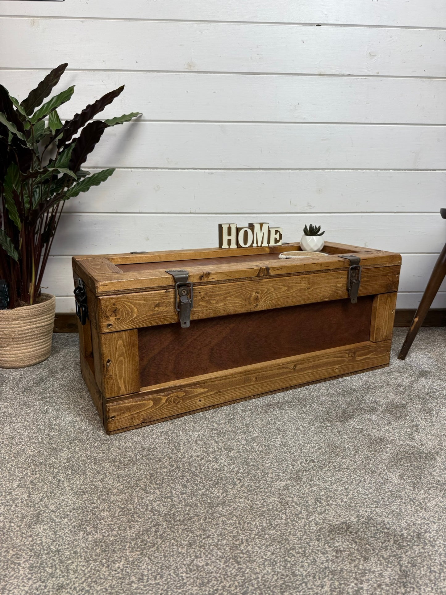 Wooden Military Chest Crate Reclaimed Waxed Storage Box Rustic Industrial Side Table
