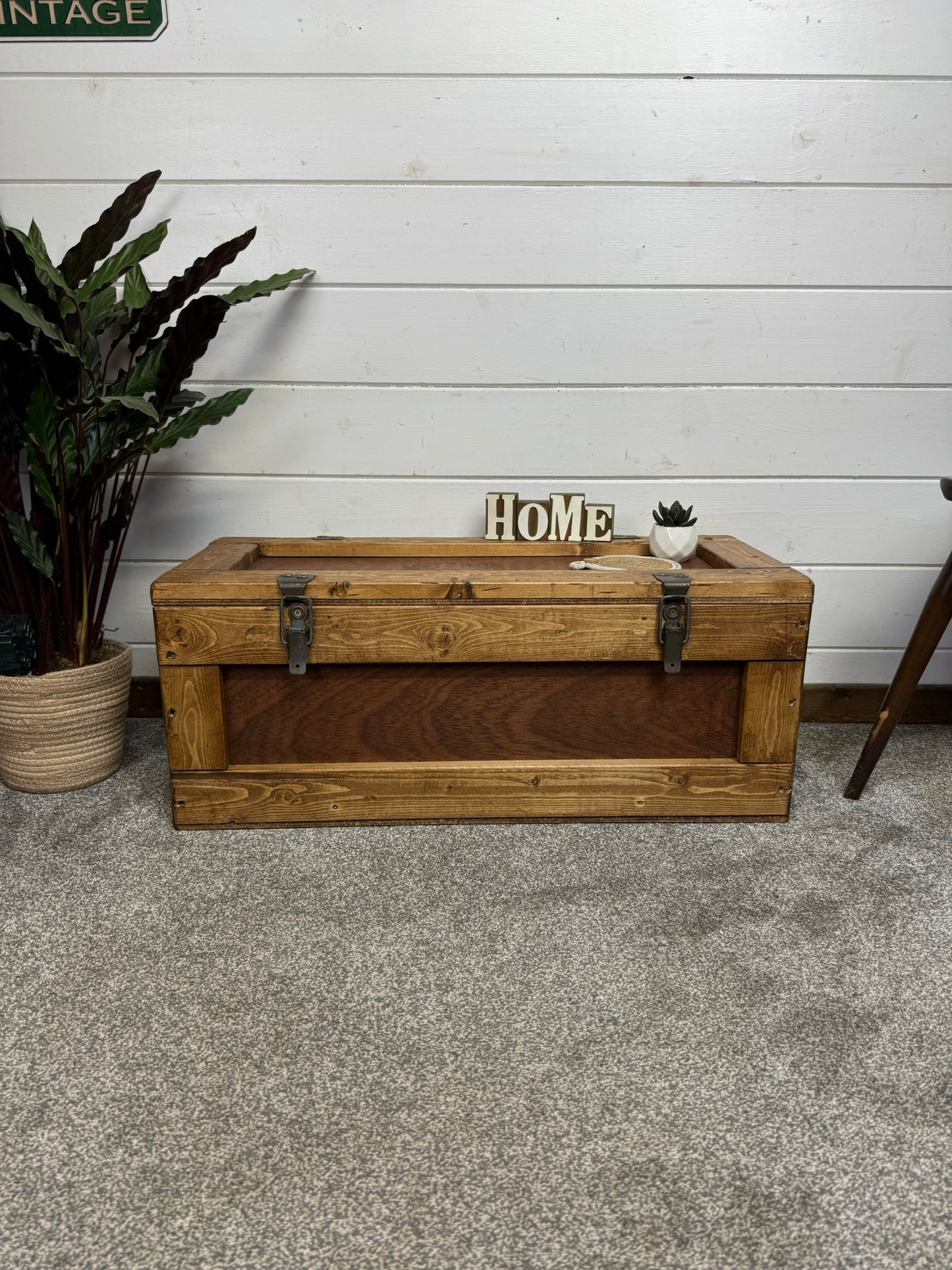 Wooden Military Chest Crate Reclaimed Waxed Storage Box Rustic Industrial Side Table