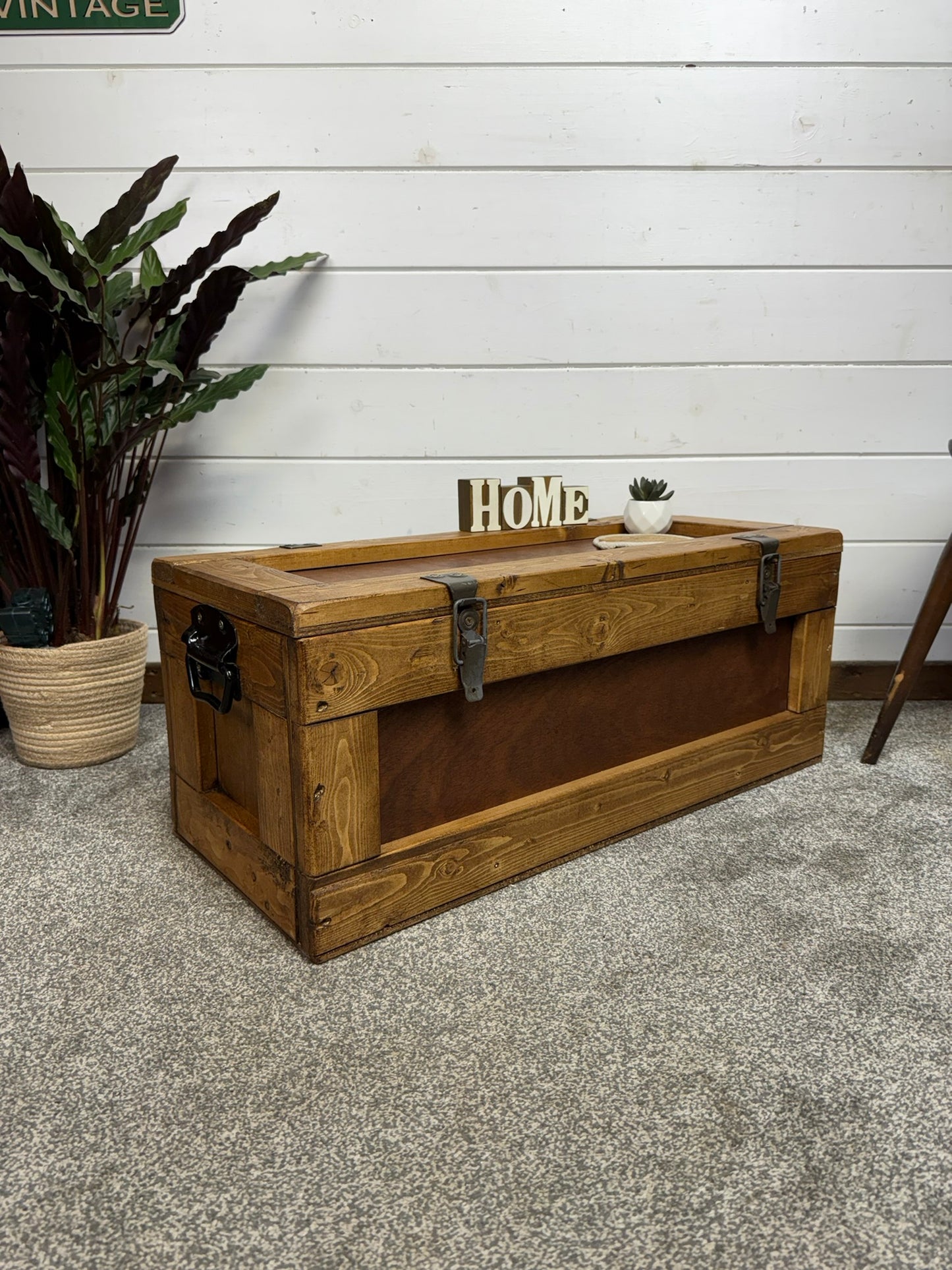 Wooden Military Chest Crate Reclaimed Waxed Storage Box Rustic Industrial Side Table