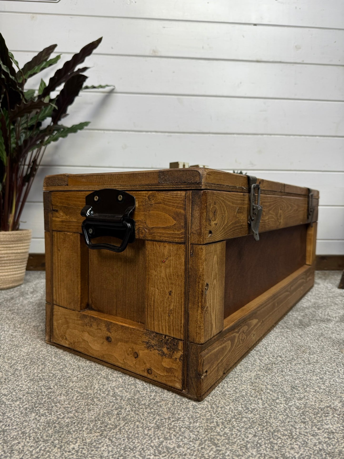 Wooden Military Chest Crate Reclaimed Waxed Storage Box Rustic Industrial Side Table