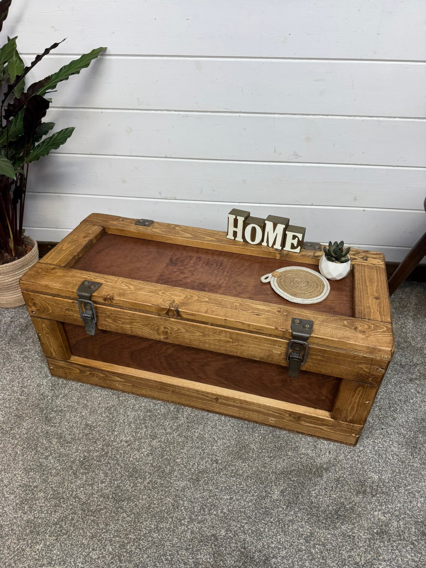 Wooden Military Chest Crate Reclaimed Waxed Storage Box Rustic Industrial Side Table