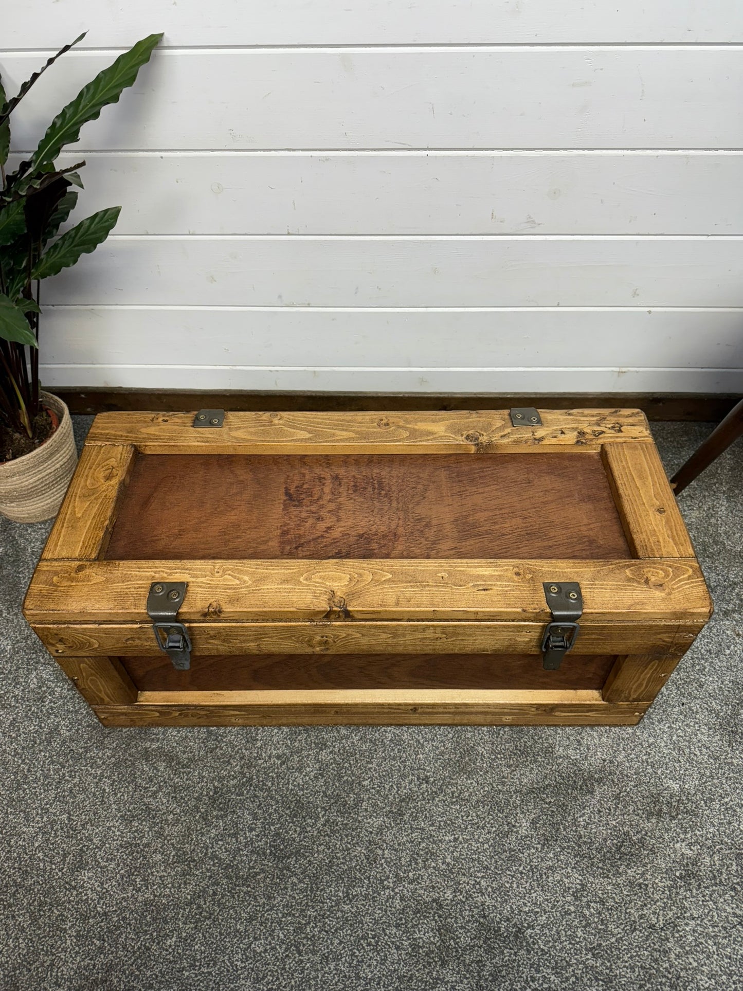 Wooden Military Chest Crate Reclaimed Waxed Storage Box Rustic Industrial Side Table