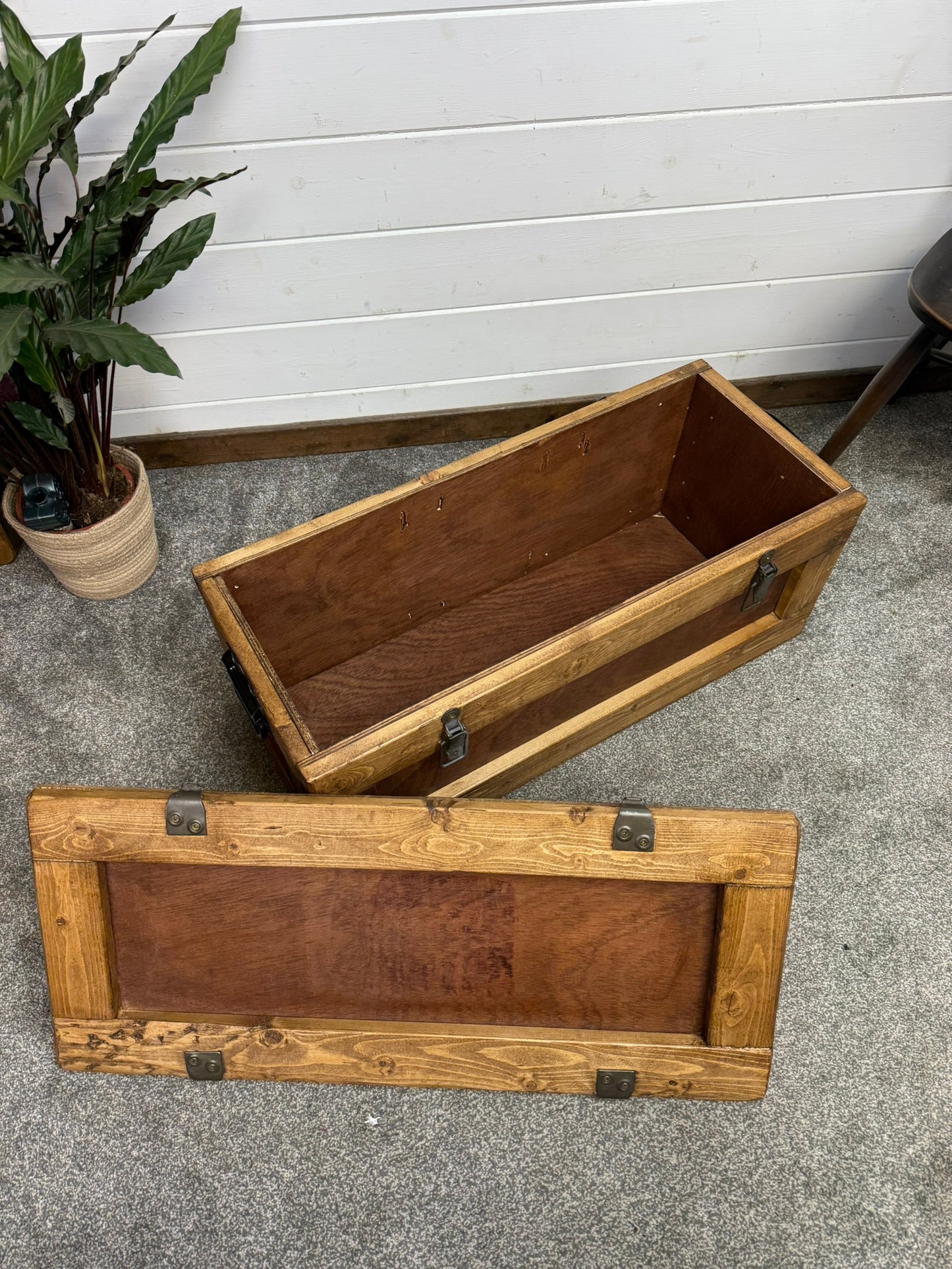 Wooden Military Chest Crate Reclaimed Waxed Storage Box Rustic Industrial Side Table