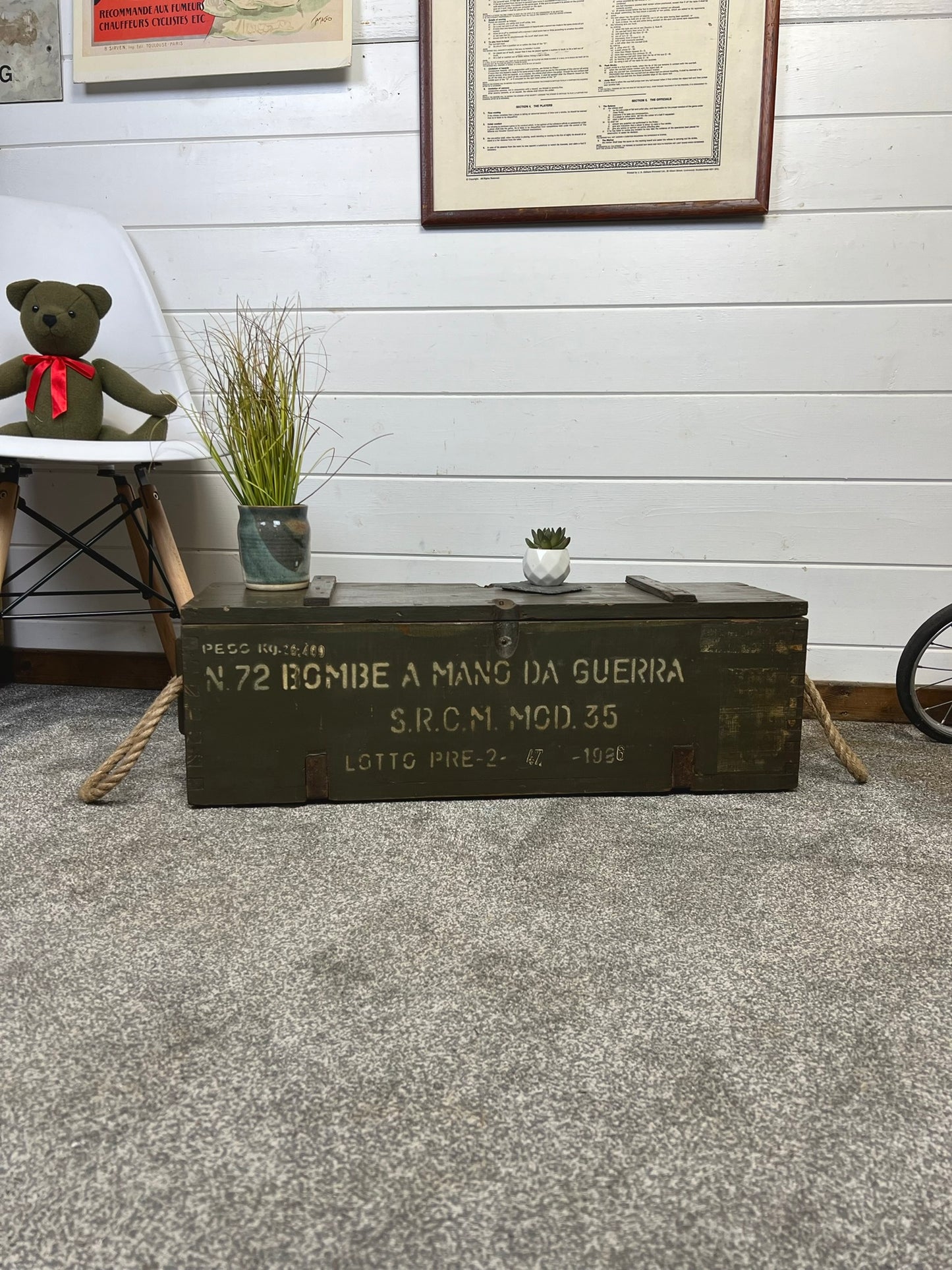 Vintage Wooden Ammo Chest Rustic Crate Storage Box Country Home Farmhouse Boho Decor