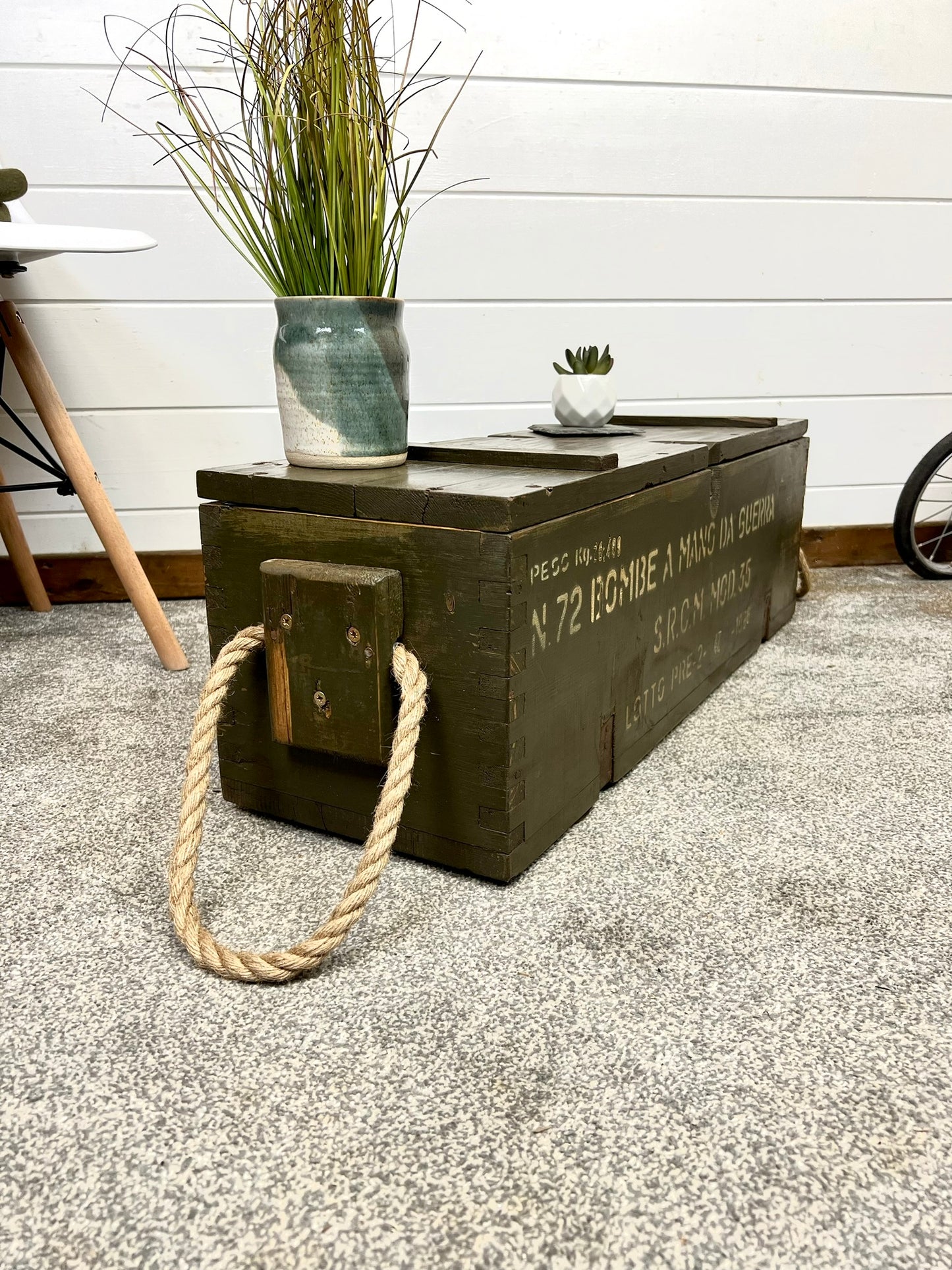 Vintage Wooden Ammo Chest Rustic Crate Storage Box Country Home Farmhouse Boho Decor