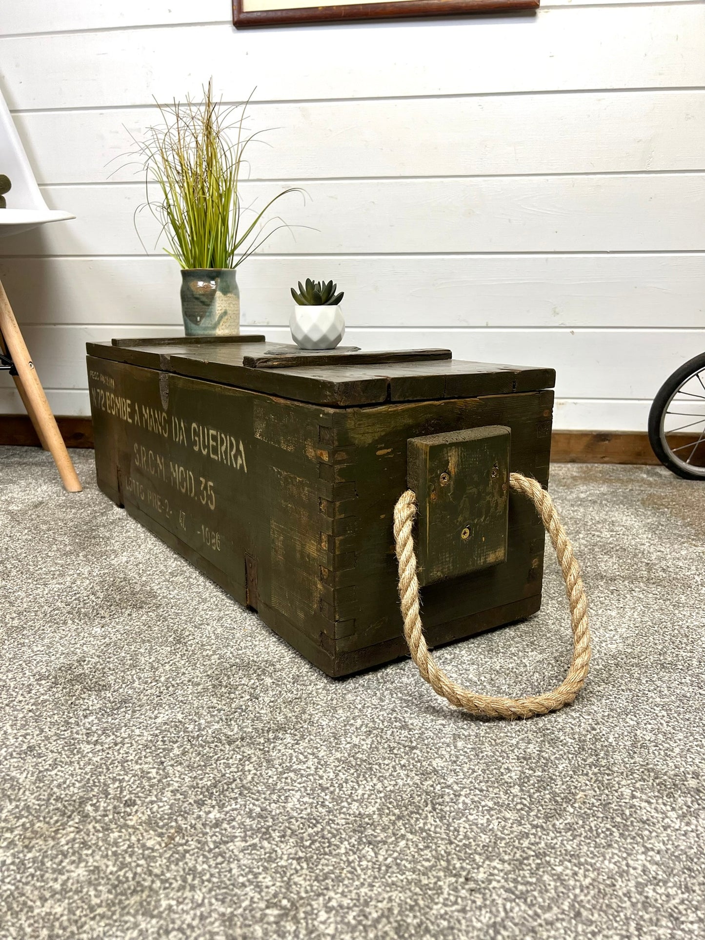 Vintage Wooden Ammo Chest Rustic Crate Storage Box Country Home Farmhouse Boho Decor