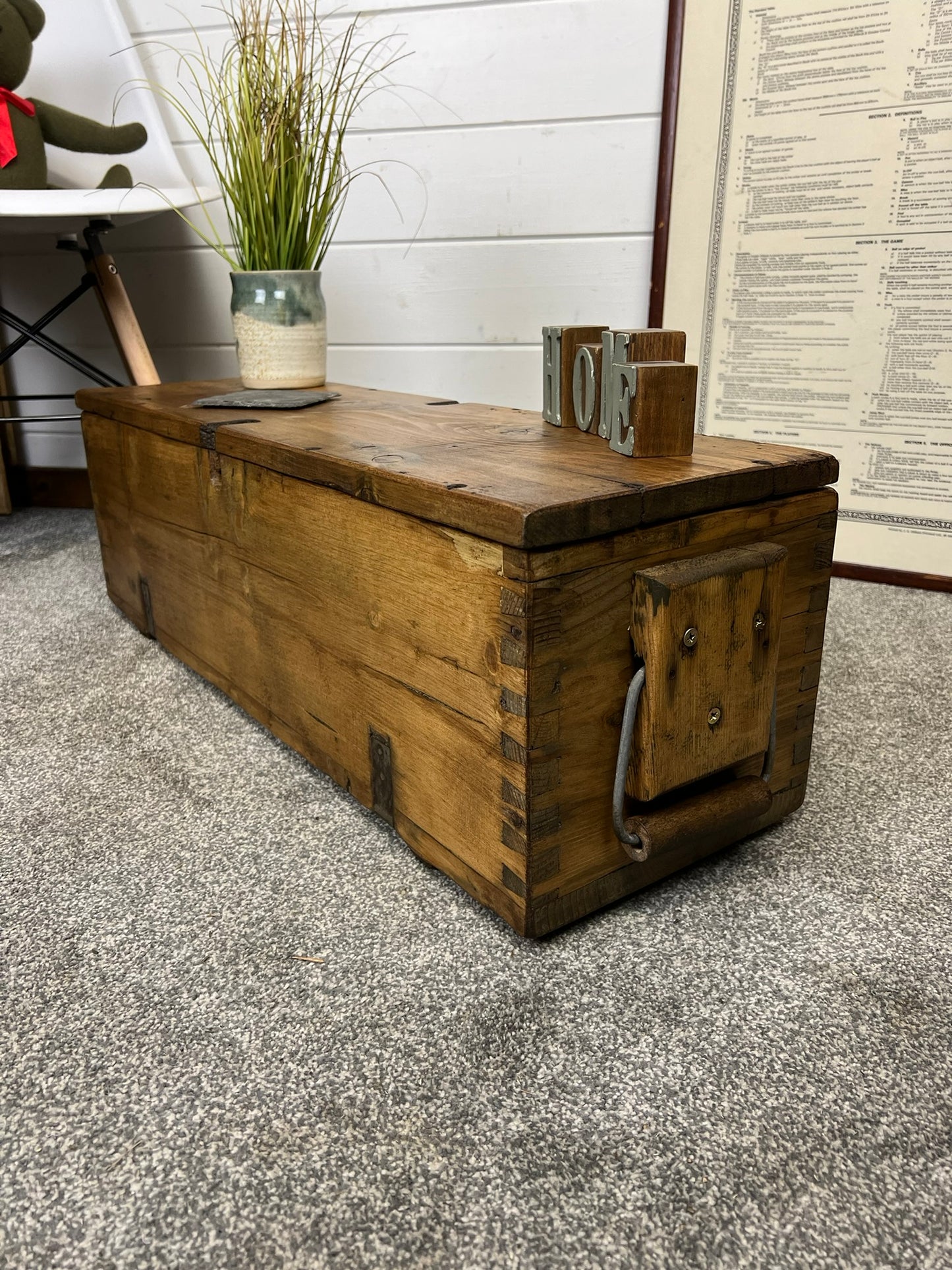 Rustic Wooden Storage Chest Reclaimed Vintage Ammo Box Blanket Toy Box Country Boho Decor