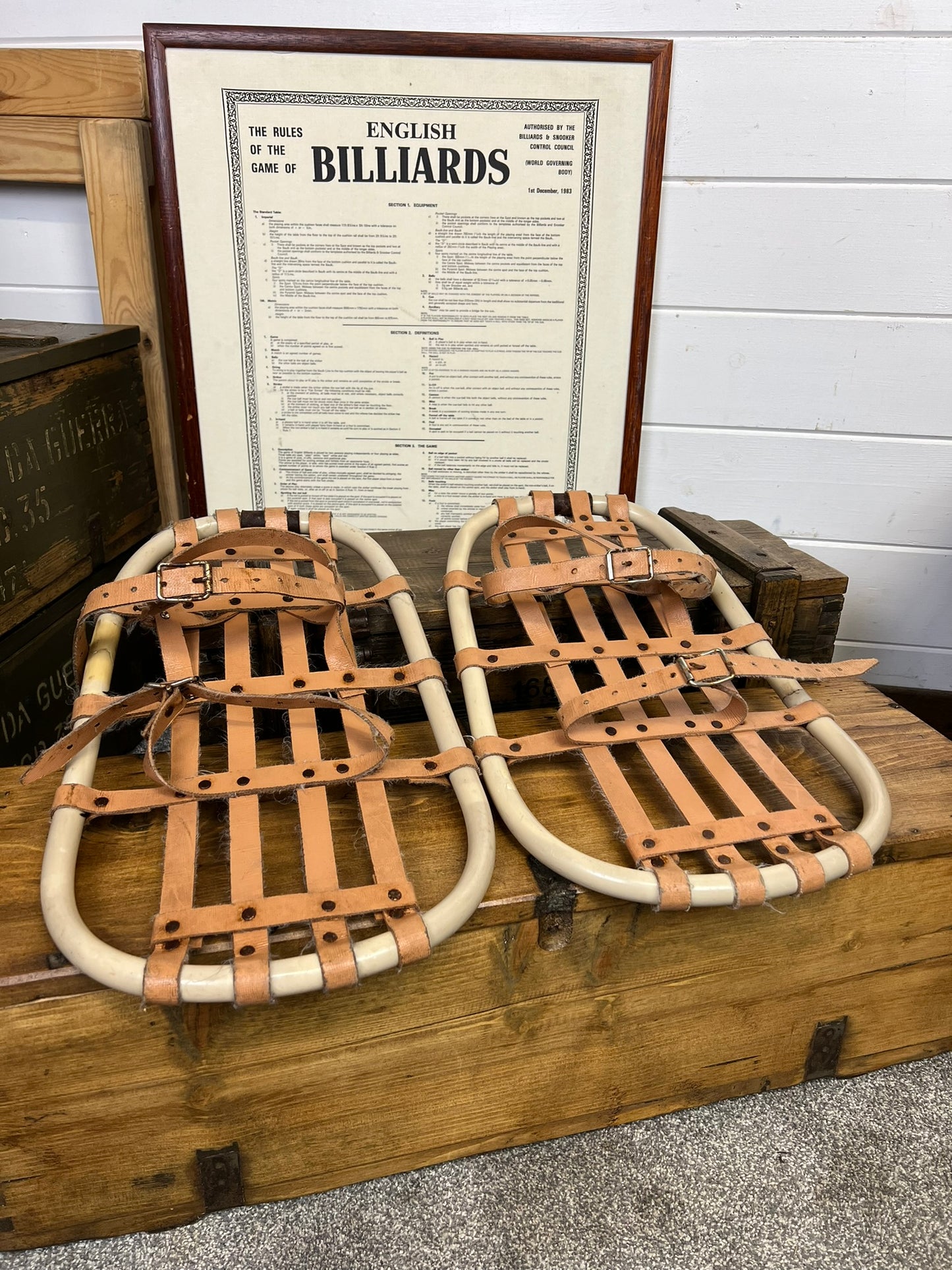 Vintage Army Snowshoes Arctic Trapper Shoes Skis Chalet Decor 1980's Ski Display