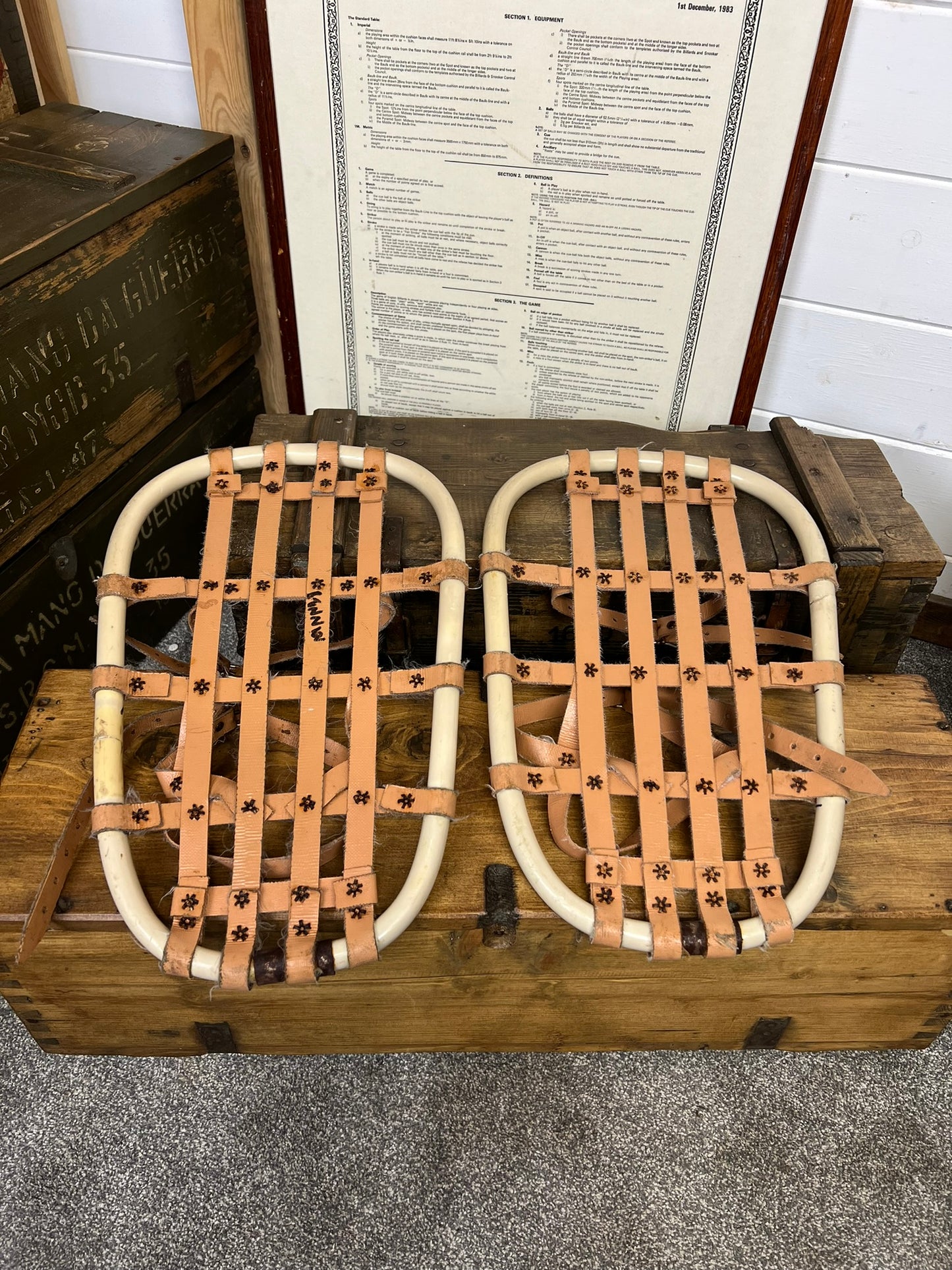 Vintage Army Snowshoes Arctic Trapper Shoes Skis Chalet Decor 1980's Ski Display