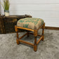 Vintage Square Wooden Stool With Hessian Seat Reclaimed Rustic Farmhouse Boho Bedroom