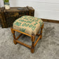 Vintage Square Wooden Stool With Hessian Seat Reclaimed Rustic Farmhouse Boho Bedroom