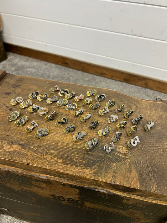 42x Vintage British Police Chrome Number Collar Number Job Lot Costume Collector