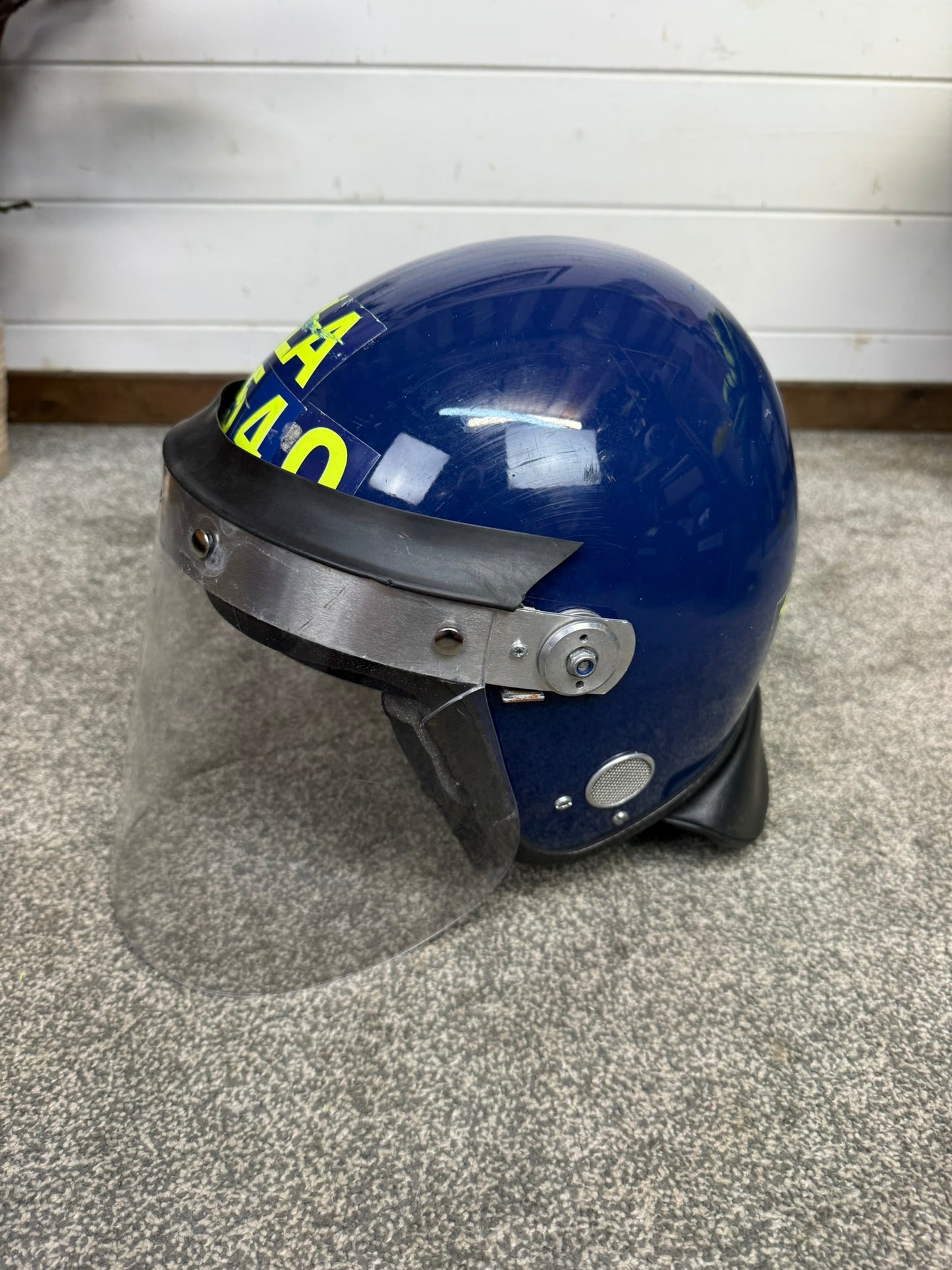 Ex Police Riot Helmet Defender Genuine Obsolete Collectible Theatre Display Fancy Dress Airsoft Paintball