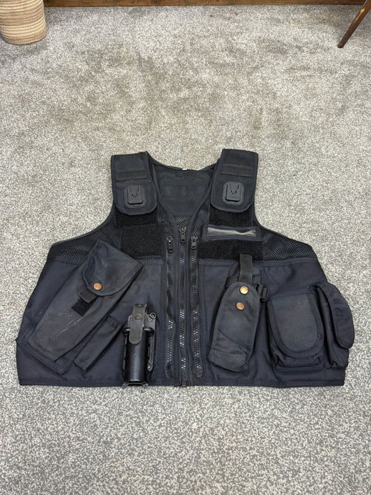 Ex Police Black Arktis Tactical Utility Vest & Pouches Security Airsoft - Large