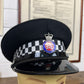 Vintage Ex British Police Black Peak Cap 57cm Obsolete Essex Badge Collector Film Prop Display