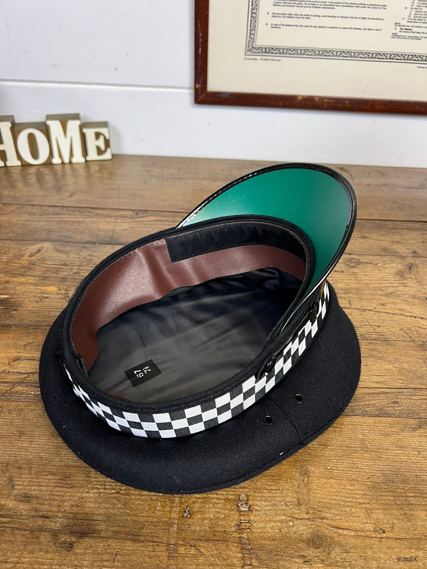 Vintage Ex British Police Black Peak Cap 57cm Obsolete Essex Badge Collector Film Prop Display