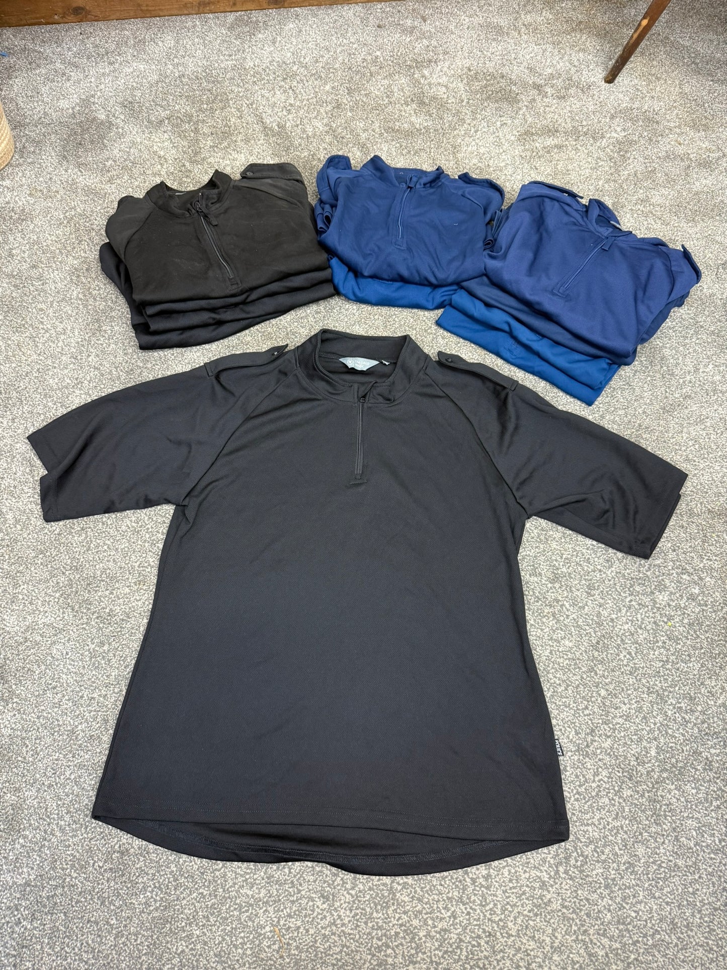 11x Ex Police Black & Blue Wicking T-Shirts Job Lot Film Uniform Security
