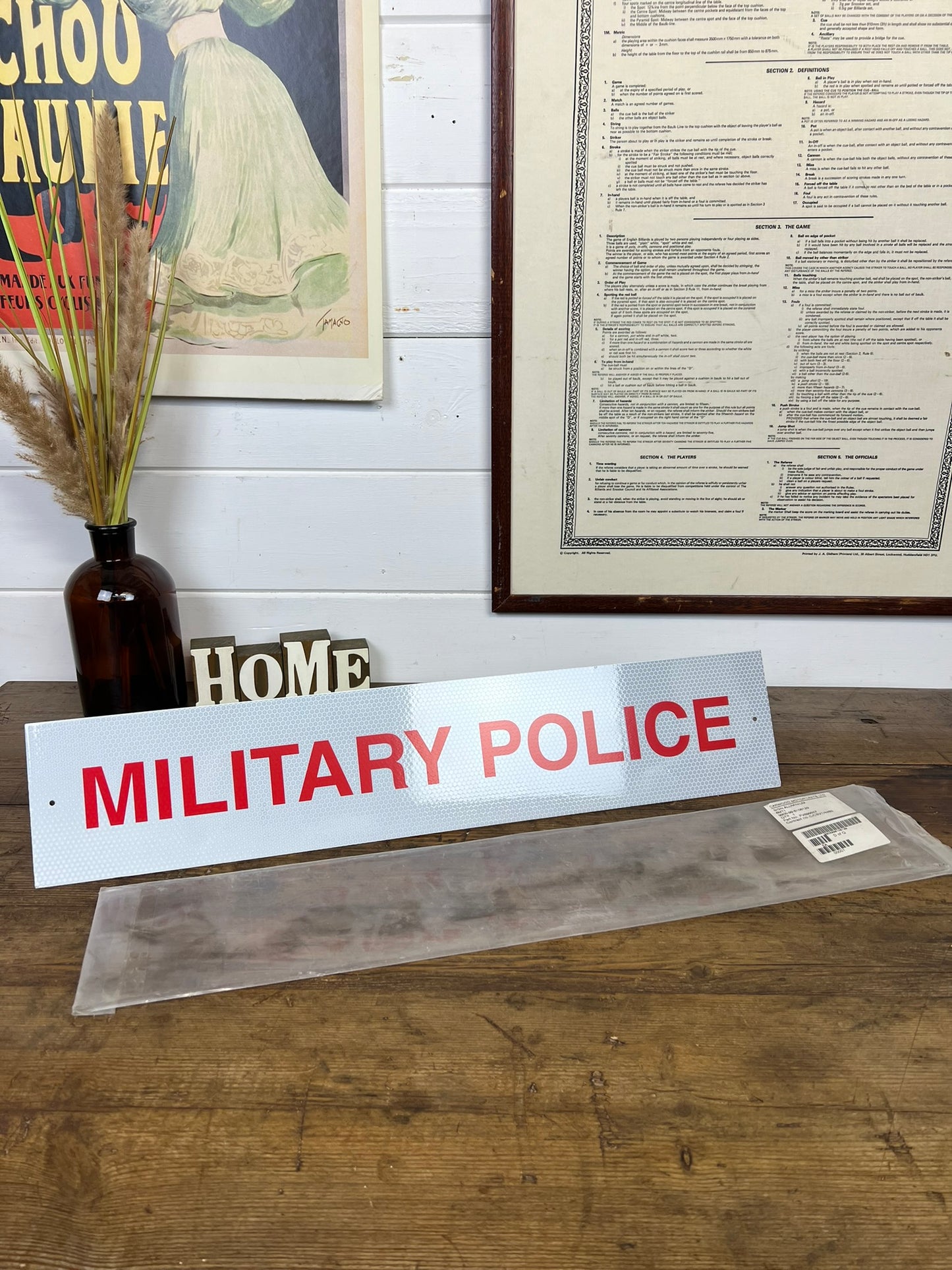 Vintage Ex Military Police Metal Sign Unissued Reflective Collector Man Cave Wall Sign