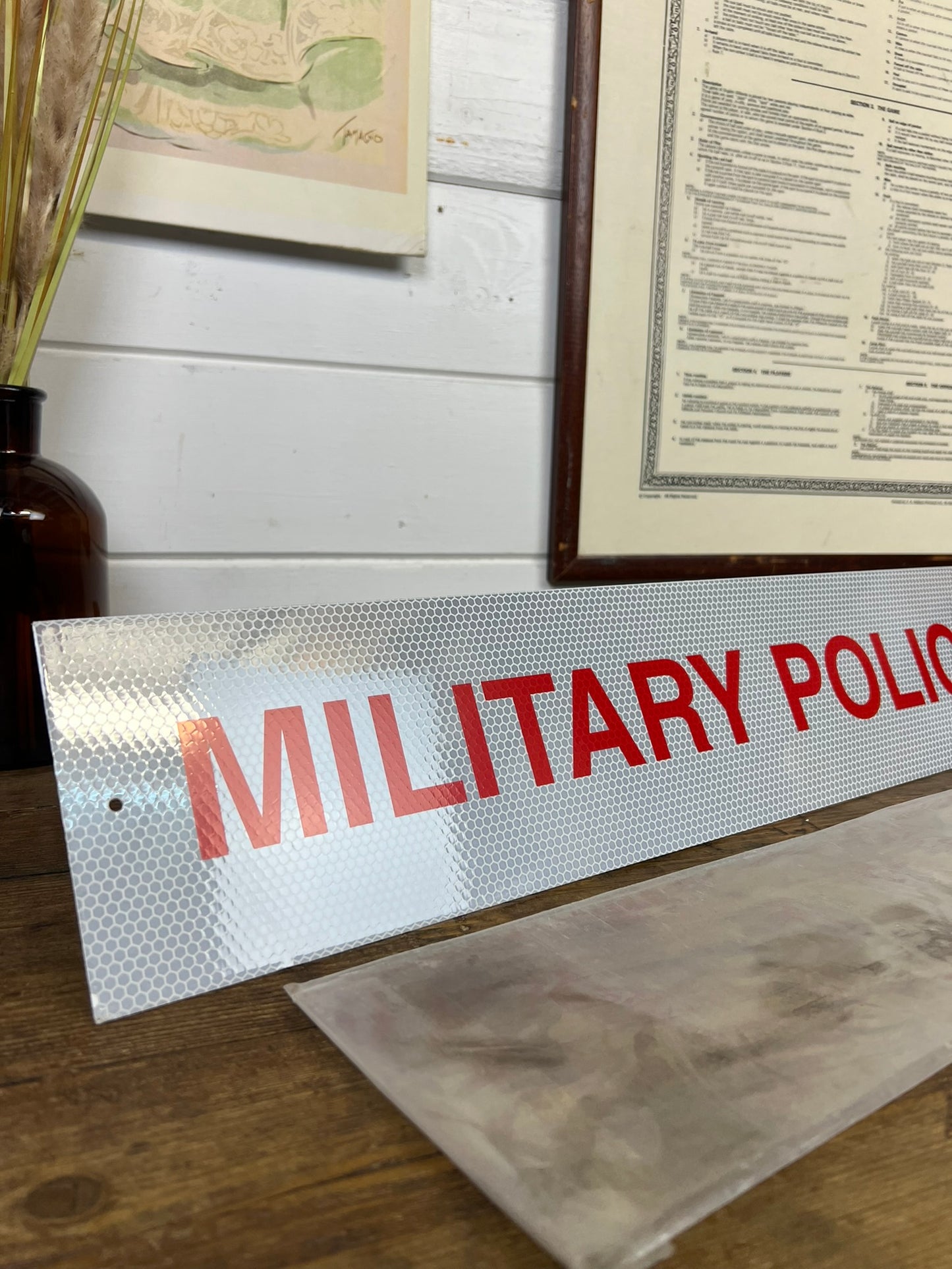 Vintage Ex Military Police Metal Sign Unissued Reflective Collector Man Cave Wall Sign