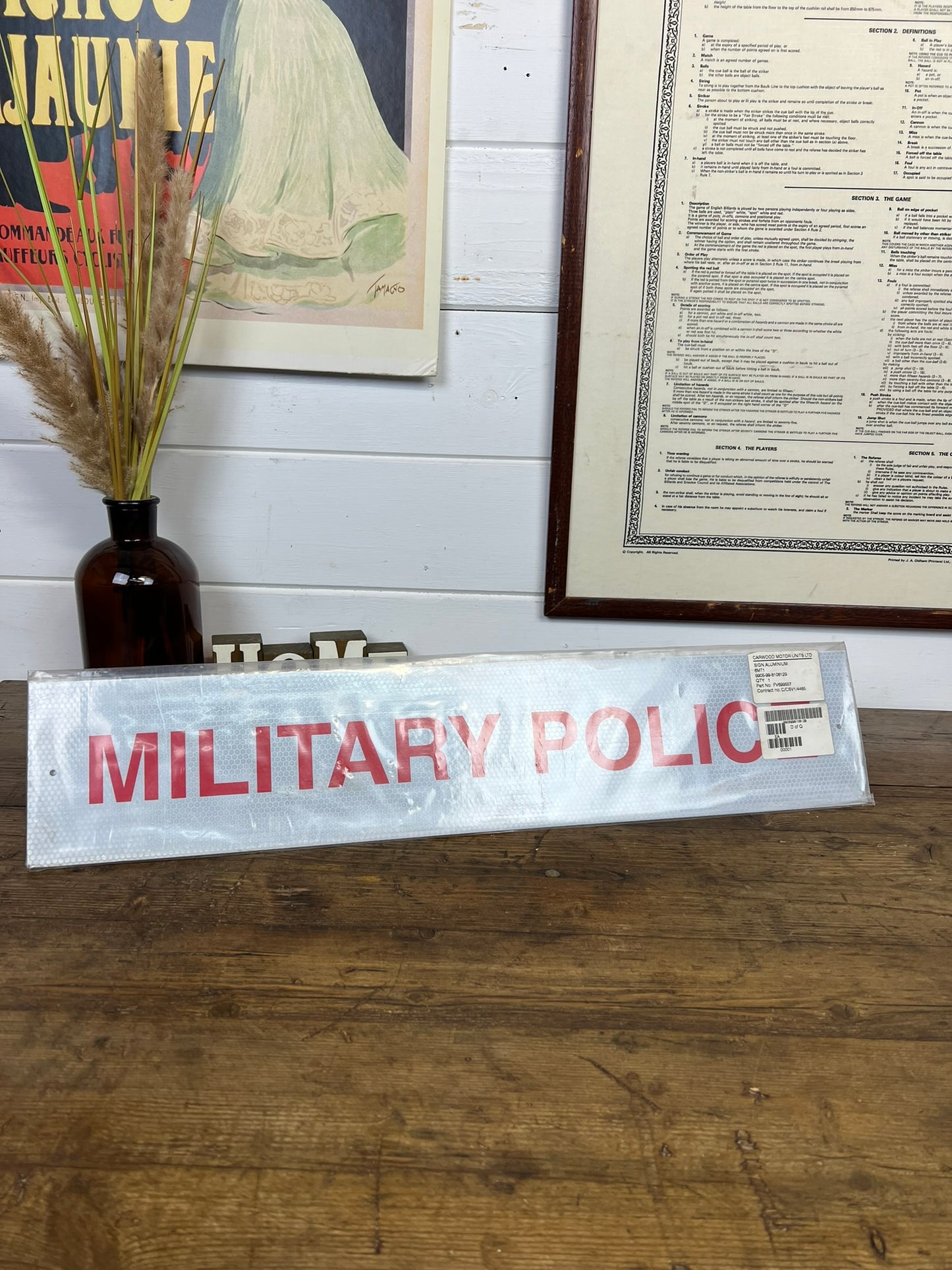 Vintage Ex Military Police Metal Sign Unissued Reflective Collector Man Cave Wall Sign