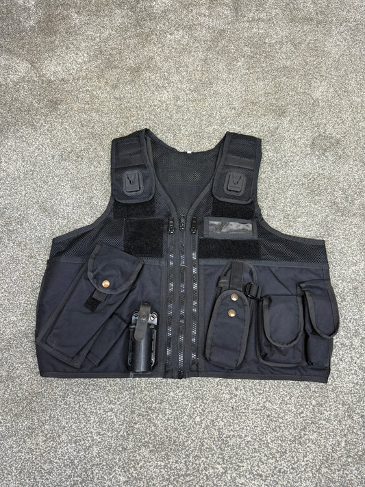 Ex Police Arktis Black Tactical Utility Vest & Pouches Security Airsoft - Large