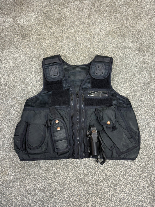 Ex Police Arktis Black Tactical Utility Vest & Pouches Security Airsoft - Medium