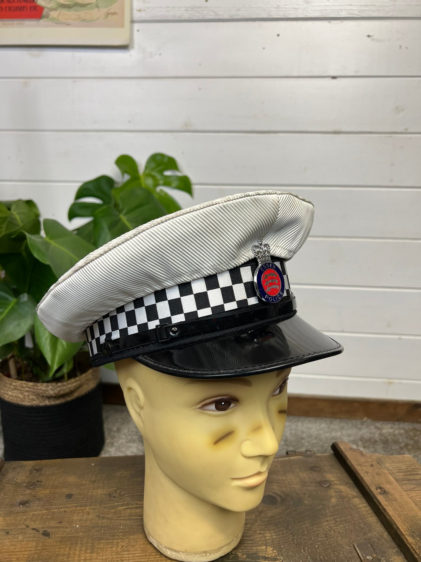 Vintage Ex Essex Police Traffic Officers Hat Peak Cap 59cm Obsolete Badge Collector Film Prop Uniform Display