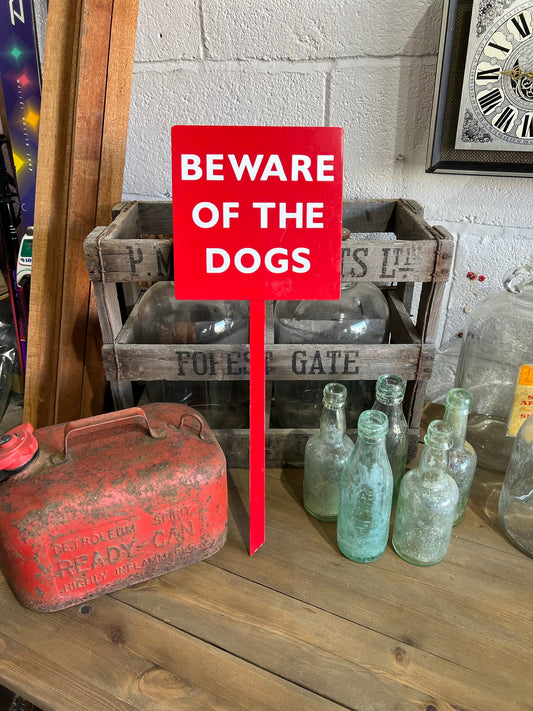 Metal Garden Sign "Beware Of The Dogs" Heavy Duty Aluminium Stake 20cm x 20cm