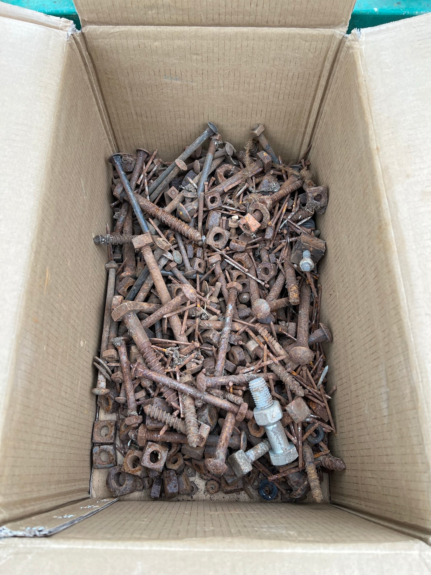 Box of Mixed Vintage Rusty Nuts Bolts Nails Job Lot Project Patina
