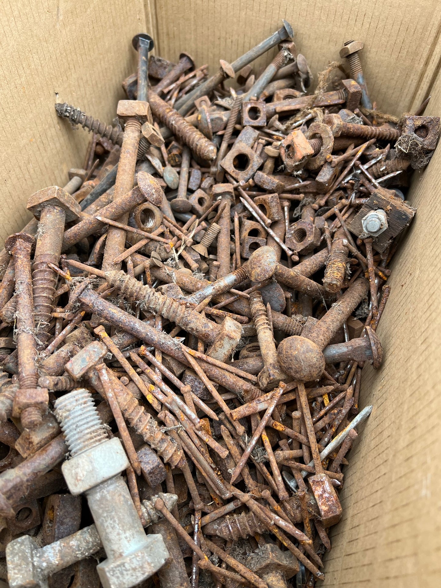 Box of Mixed Vintage Rusty Nuts Bolts Nails Job Lot Project Patina