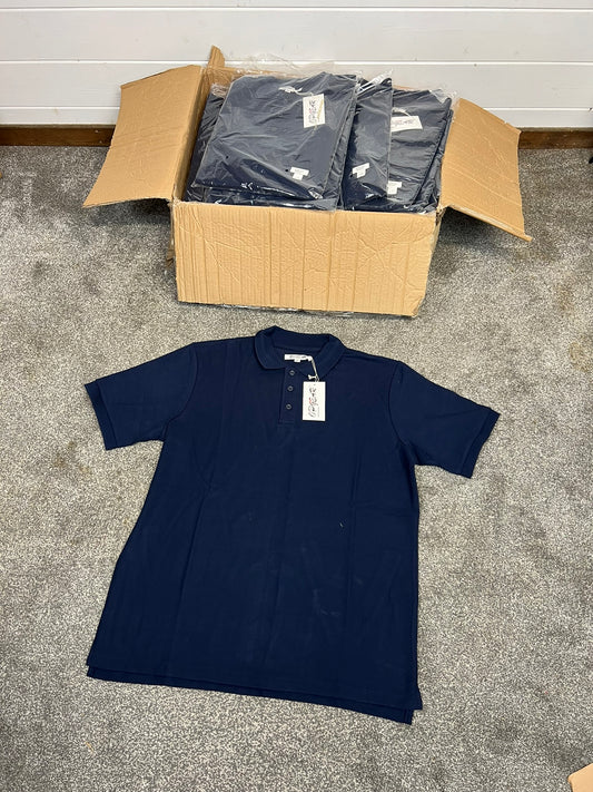 Box of 36x Navy Blue Polo Shirts T-Shirt Job Lot Wholesale NEW - LARGE Resale Printing Car Boot Stock