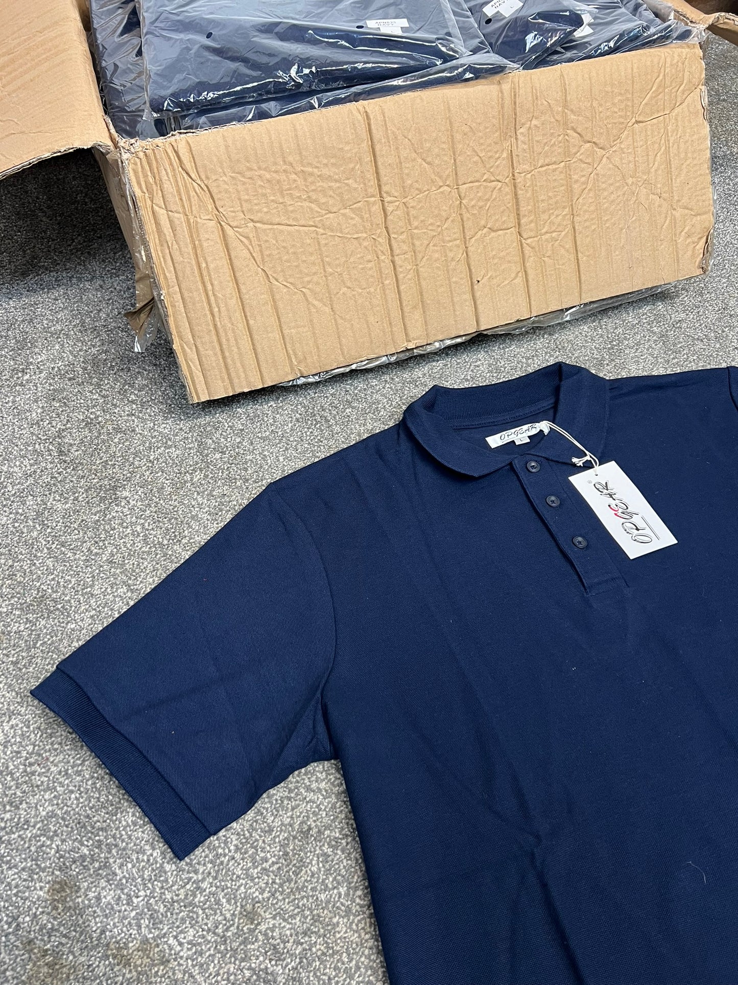 Box of 36x Navy Blue Polo Shirts T-Shirt Job Lot Wholesale NEW - LARGE Resale Printing Car Boot Stock