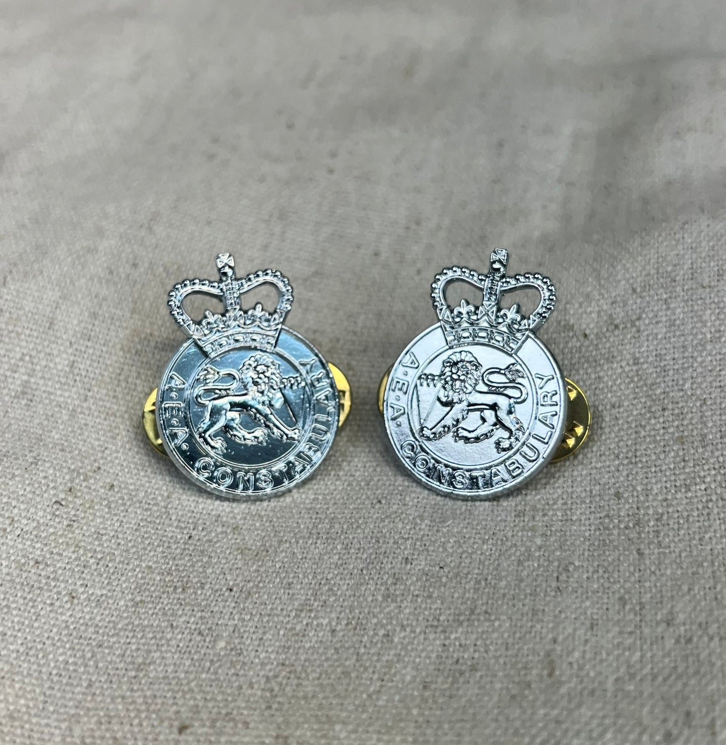 Rare AEA Atomic Energy Constabulary Collar Pin Badge PAIR Collectible Memorabilia