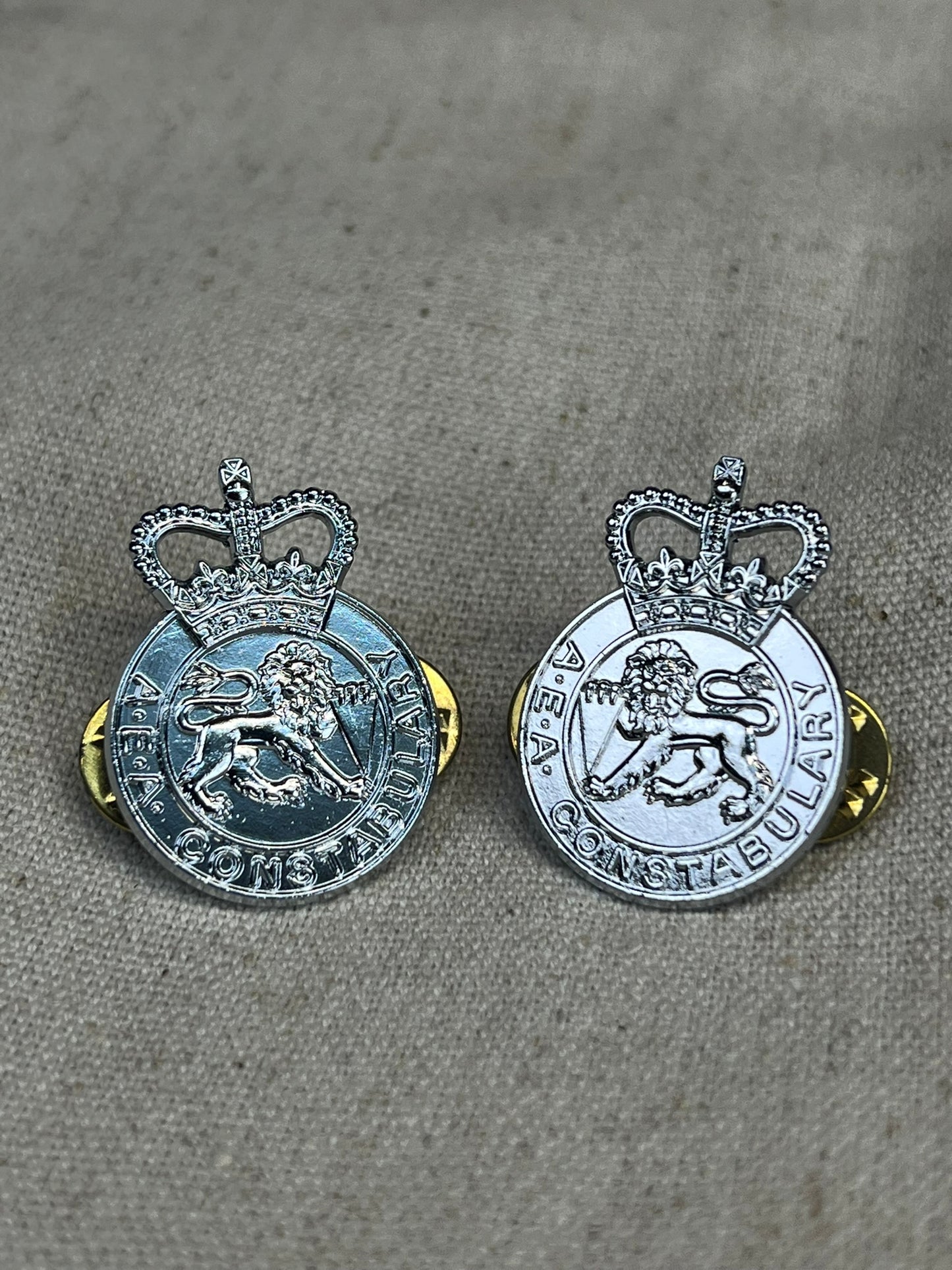 Rare AEA Atomic Energy Constabulary Collar Pin Badge PAIR Collectible Memorabilia