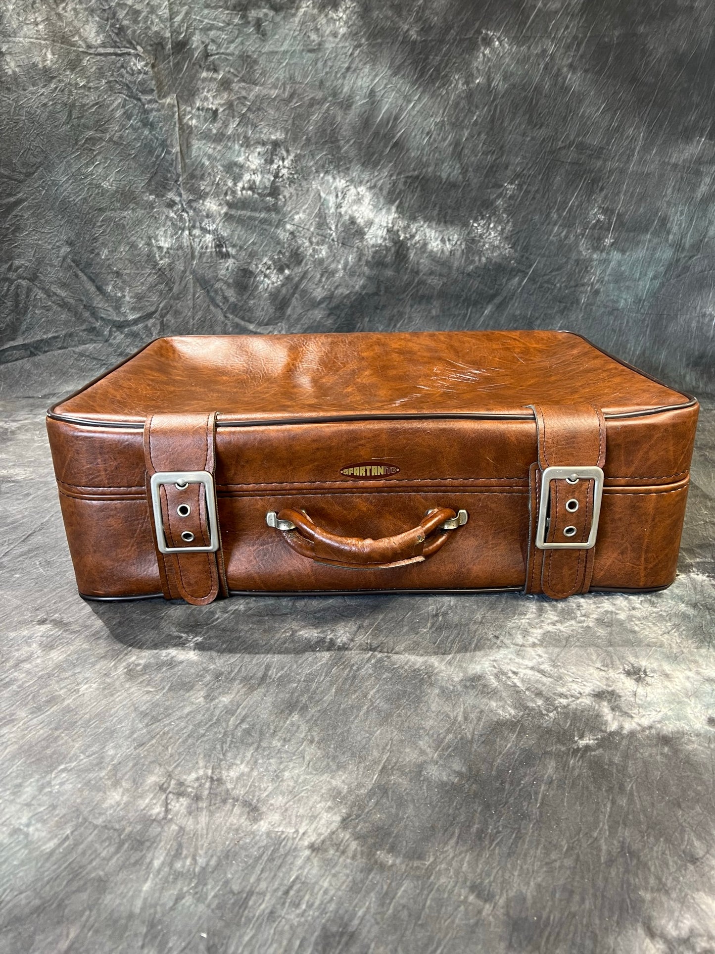 Vintage Brown Leather Suitcase Motor Luggage Retro Travel Trunk Boho Décor Display