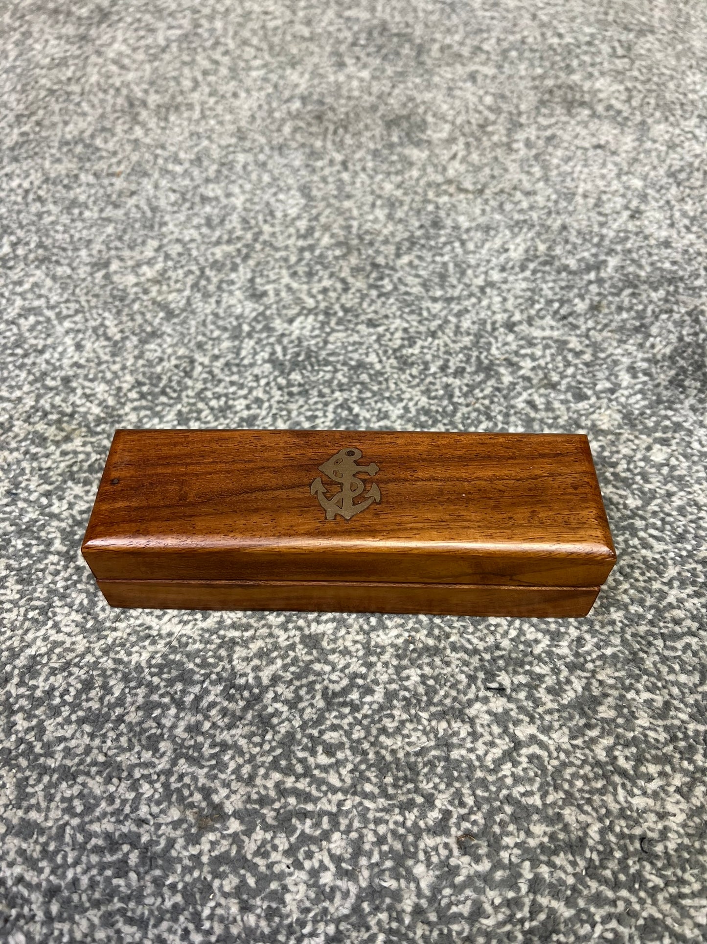 Vintage Royal Navy Wooden Storage Box Brass Inlay Anchor Nautical Maritime Watch Box