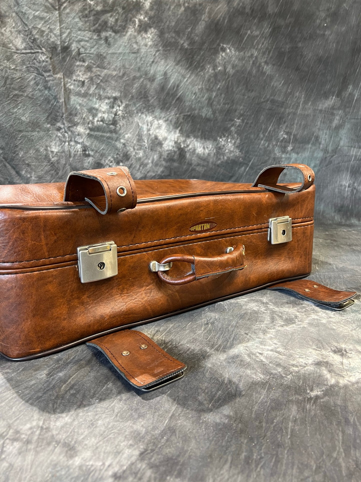 Vintage Brown Leather Suitcase Motor Luggage Retro Travel Trunk Boho Décor Display
