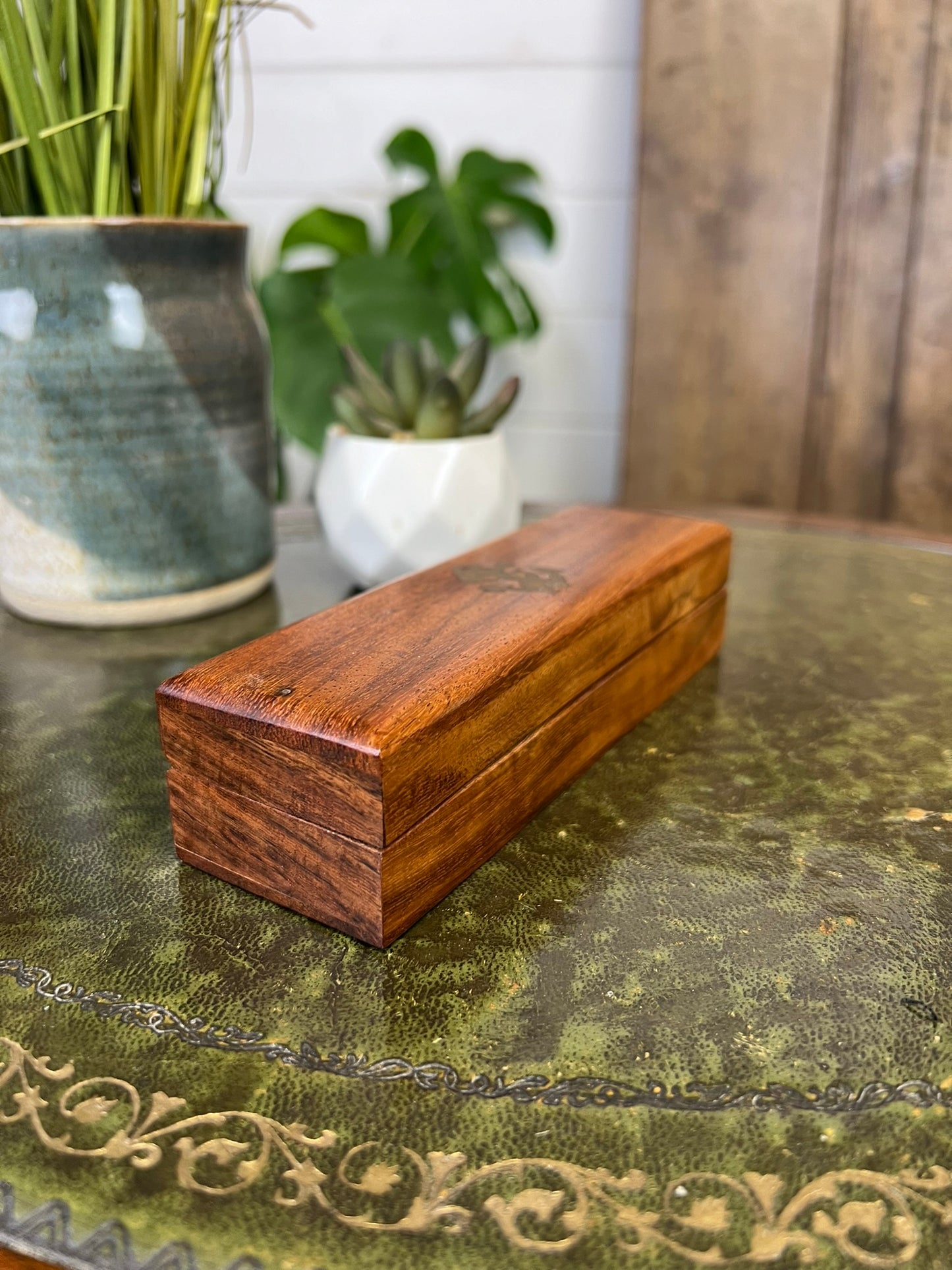 Vintage Royal Navy Wooden Storage Box Brass Inlay Anchor Nautical Maritime Watch Box