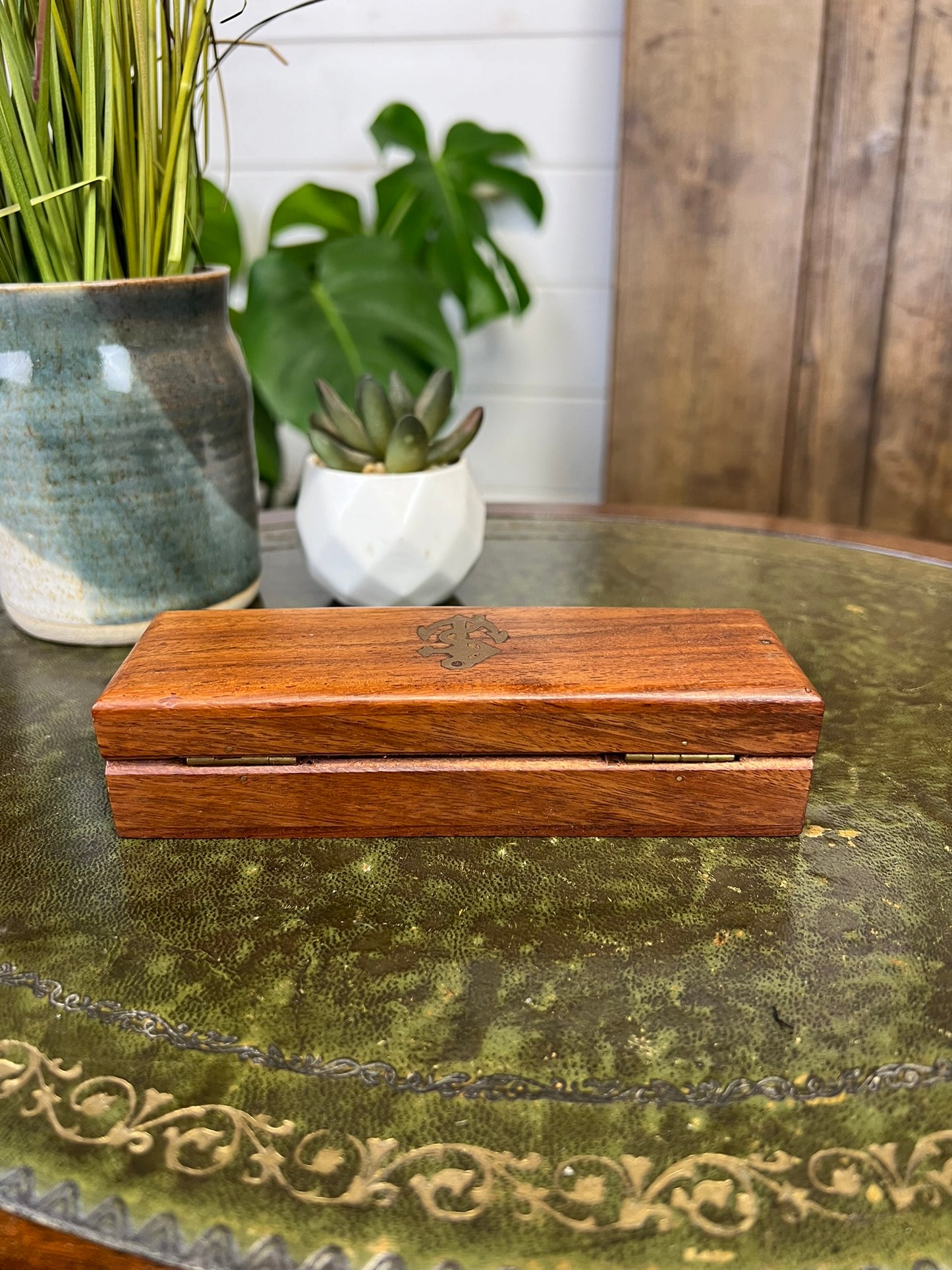 Vintage Royal Navy Wooden Storage Box Brass Inlay Anchor Nautical Maritime Watch Box